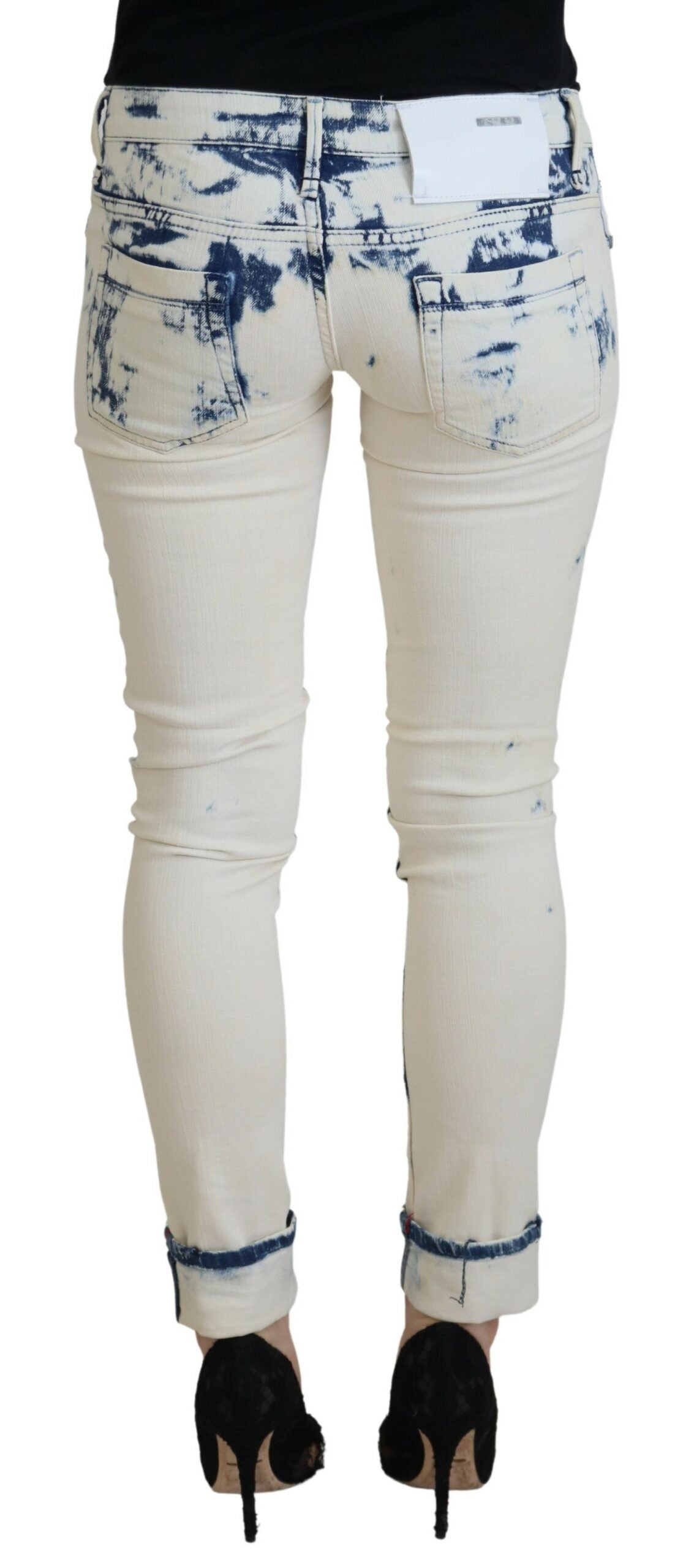 White Blue Cotton Skinny Women Tattered Denim Jeans - ventzia
