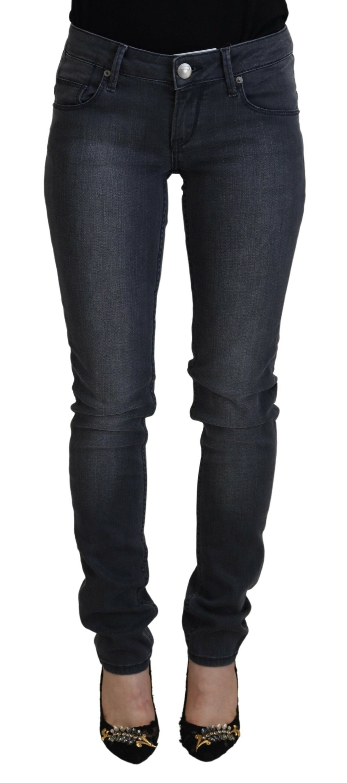 Gray Cotton Skinny Low Waist Women Casual Denim Jeans - ventzia