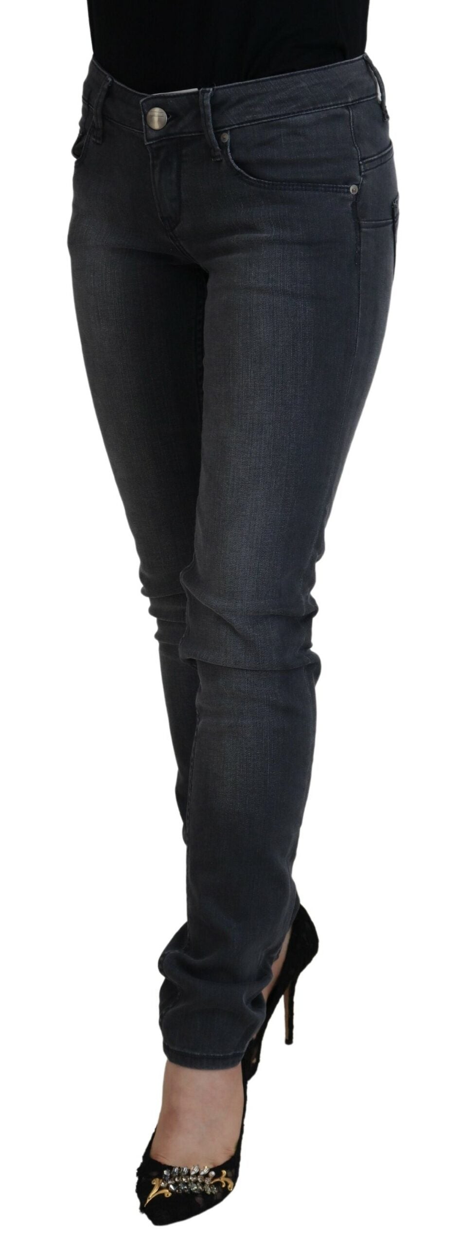 Gray Cotton Skinny Low Waist Women Casual Denim Jeans - ventzia