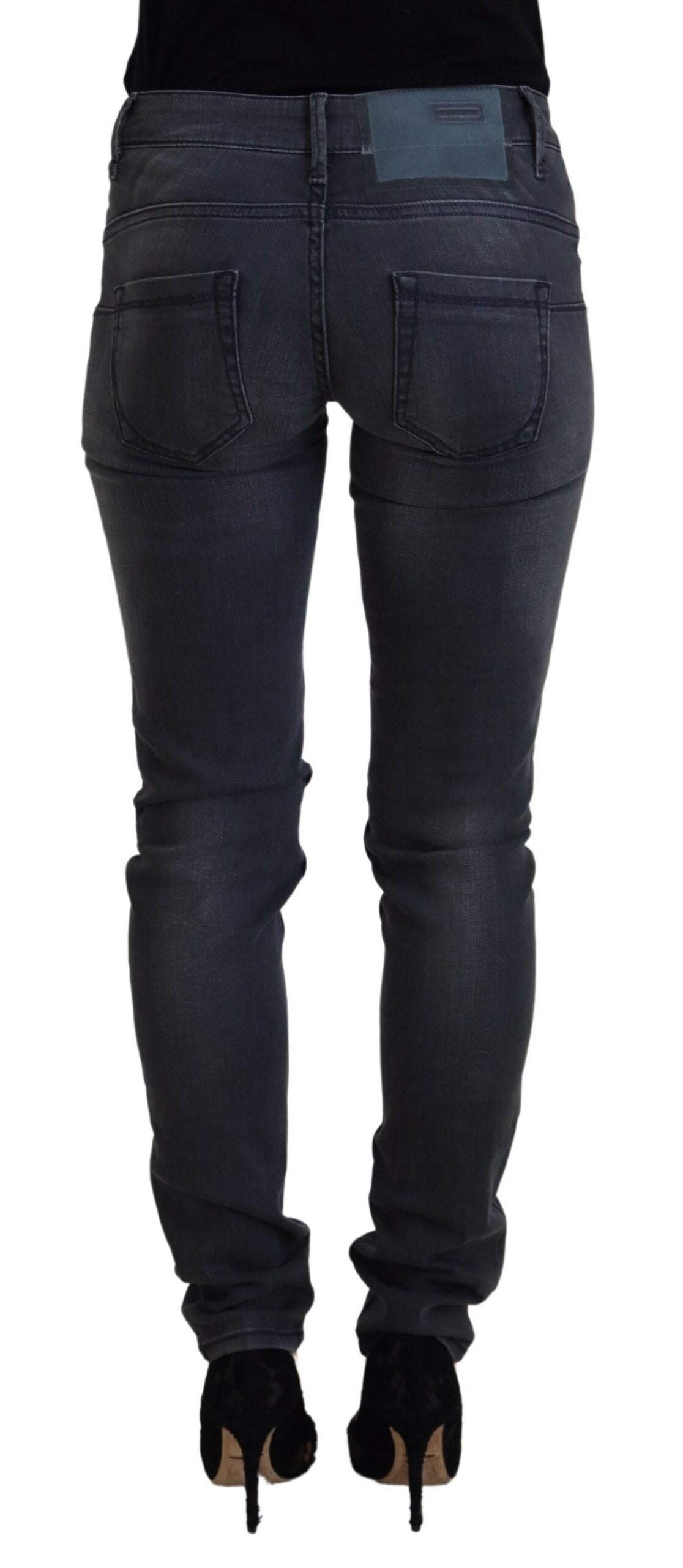 Gray Cotton Skinny Low Waist Women Casual Denim Jeans - ventzia