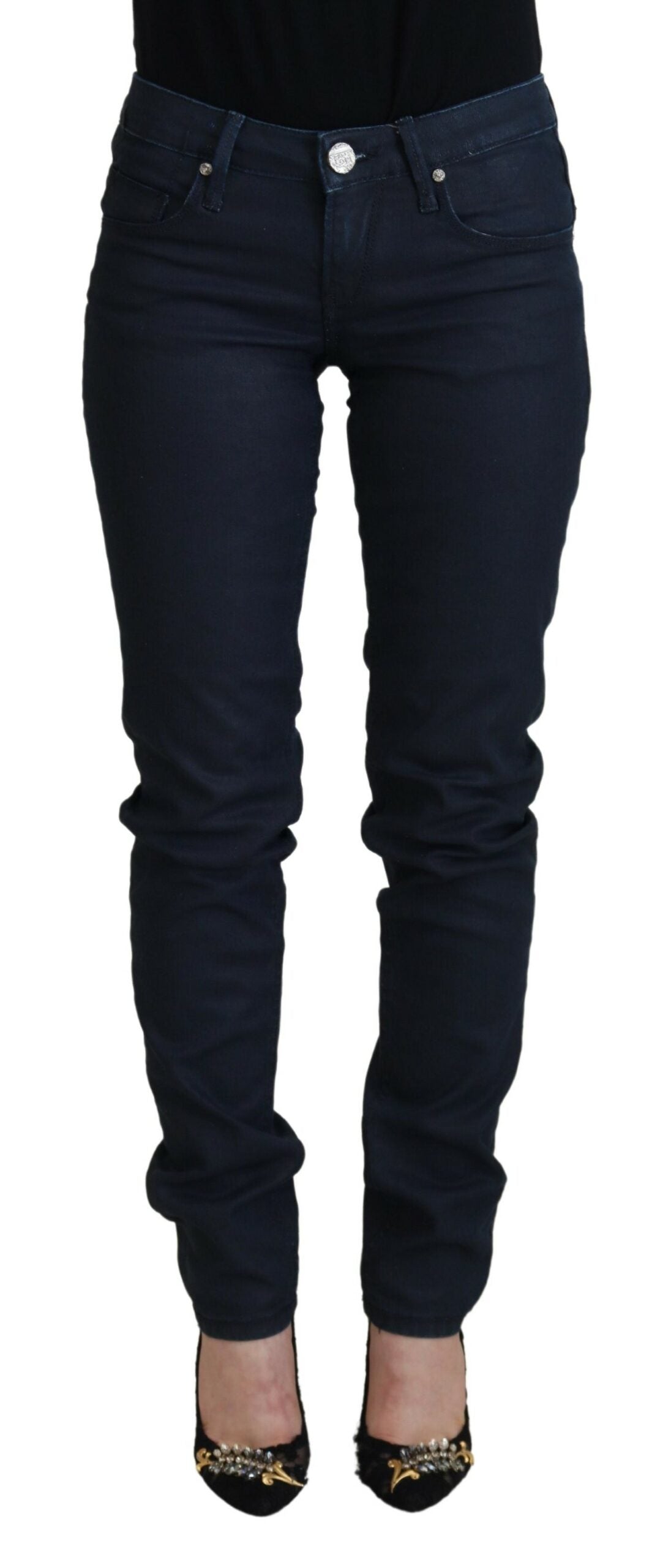 Blue Cotton Skinny Low Waist Women Casual Denim Jeans - ventzia