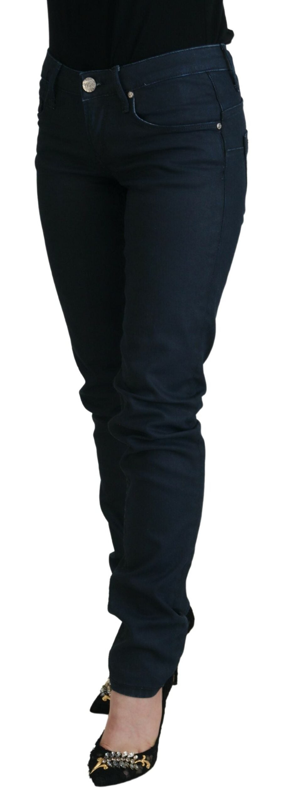 Blue Cotton Skinny Low Waist Women Casual Denim Jeans - ventzia