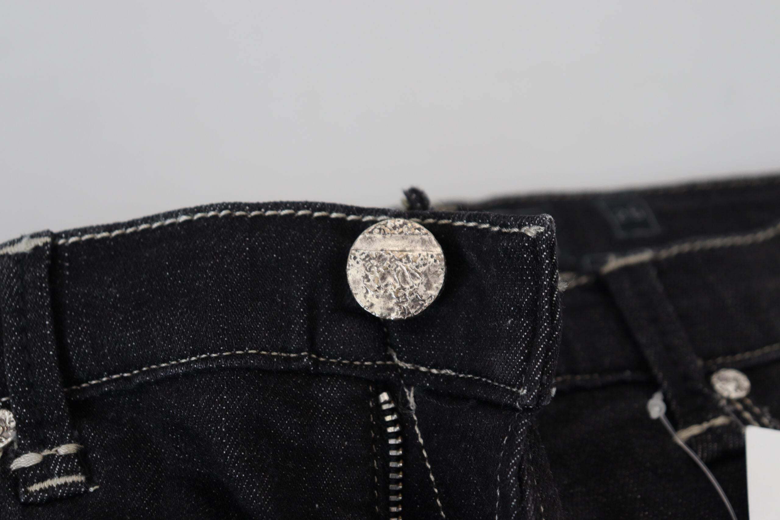 Black Washed Mid Waist Tapered Women Casual Denim Jeans - ventzia
