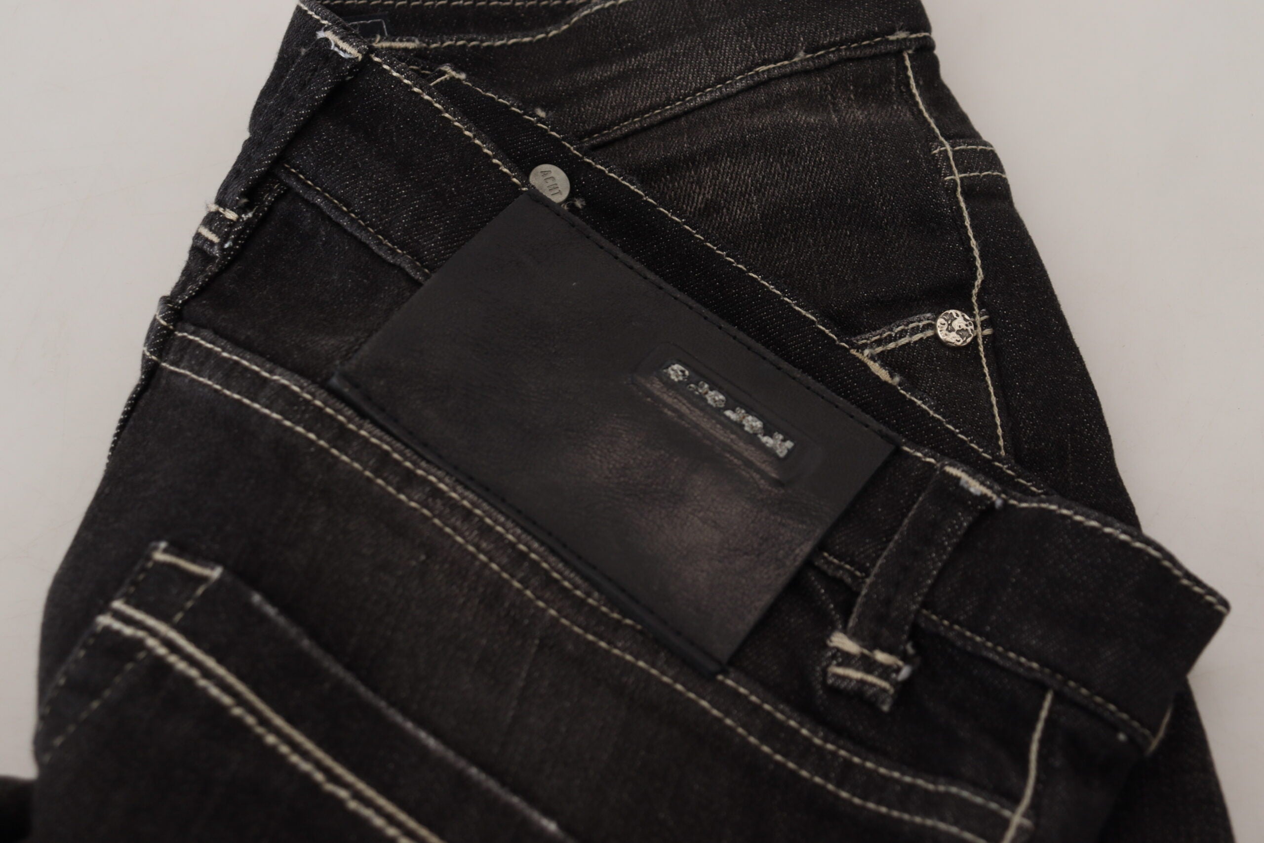 Black Washed Mid Waist Tapered Women Casual Denim Jeans - ventzia
