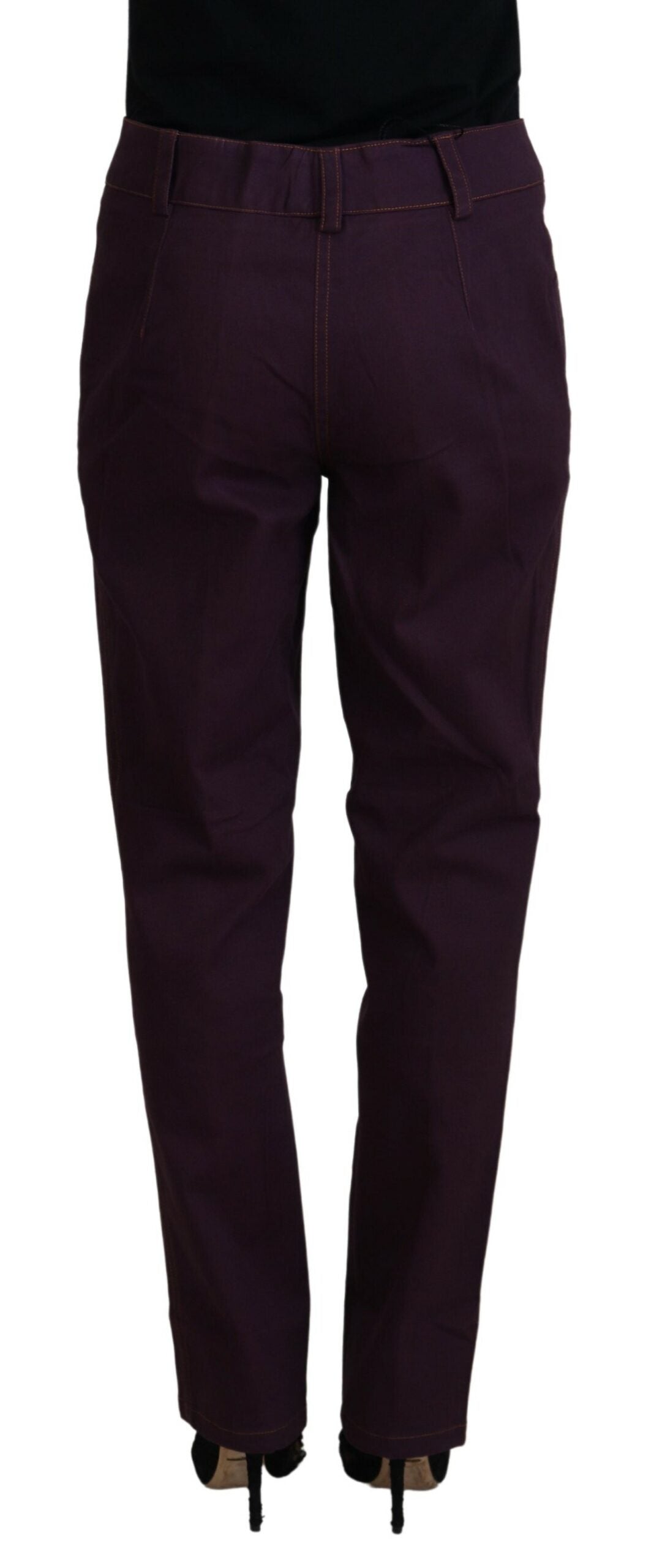 Purple Cotton Mid Waist Women Tapered Pants - ventzia