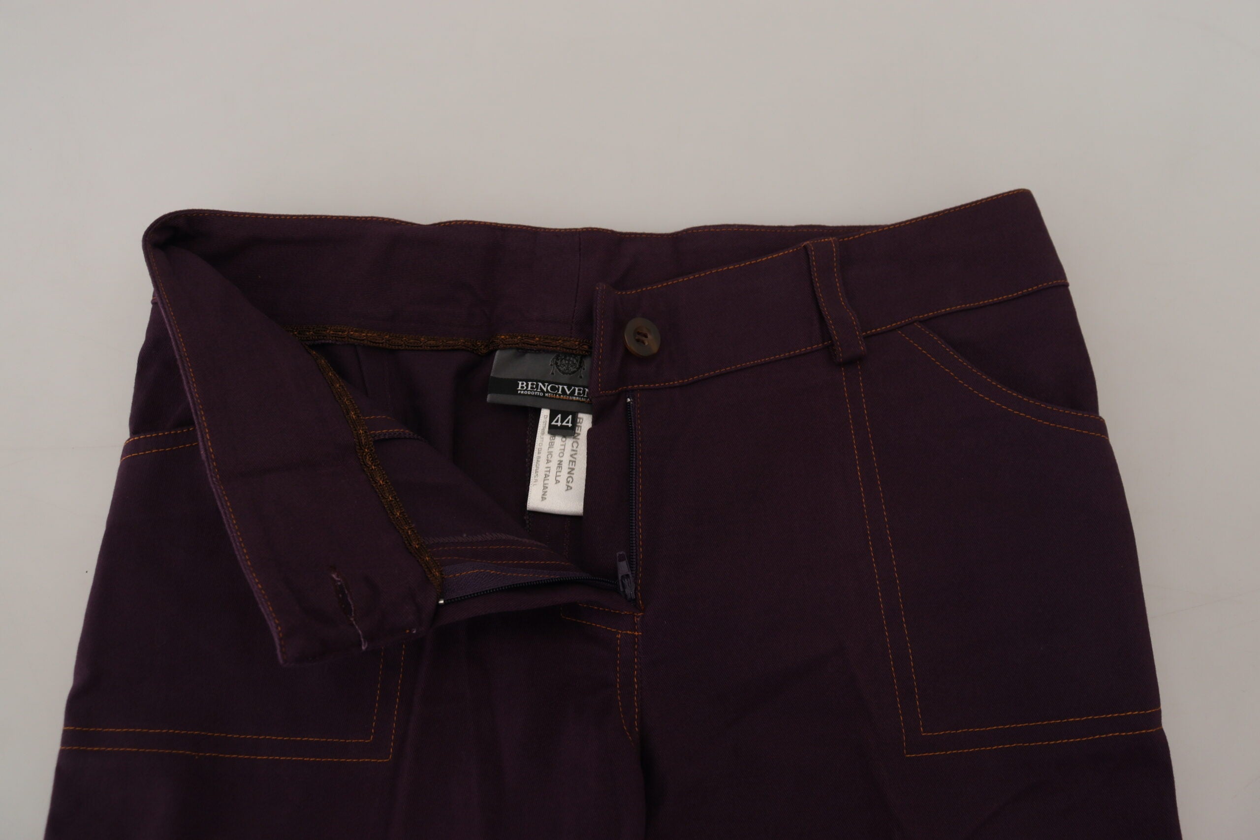 Purple Cotton Mid Waist Women Tapered Pants - ventzia