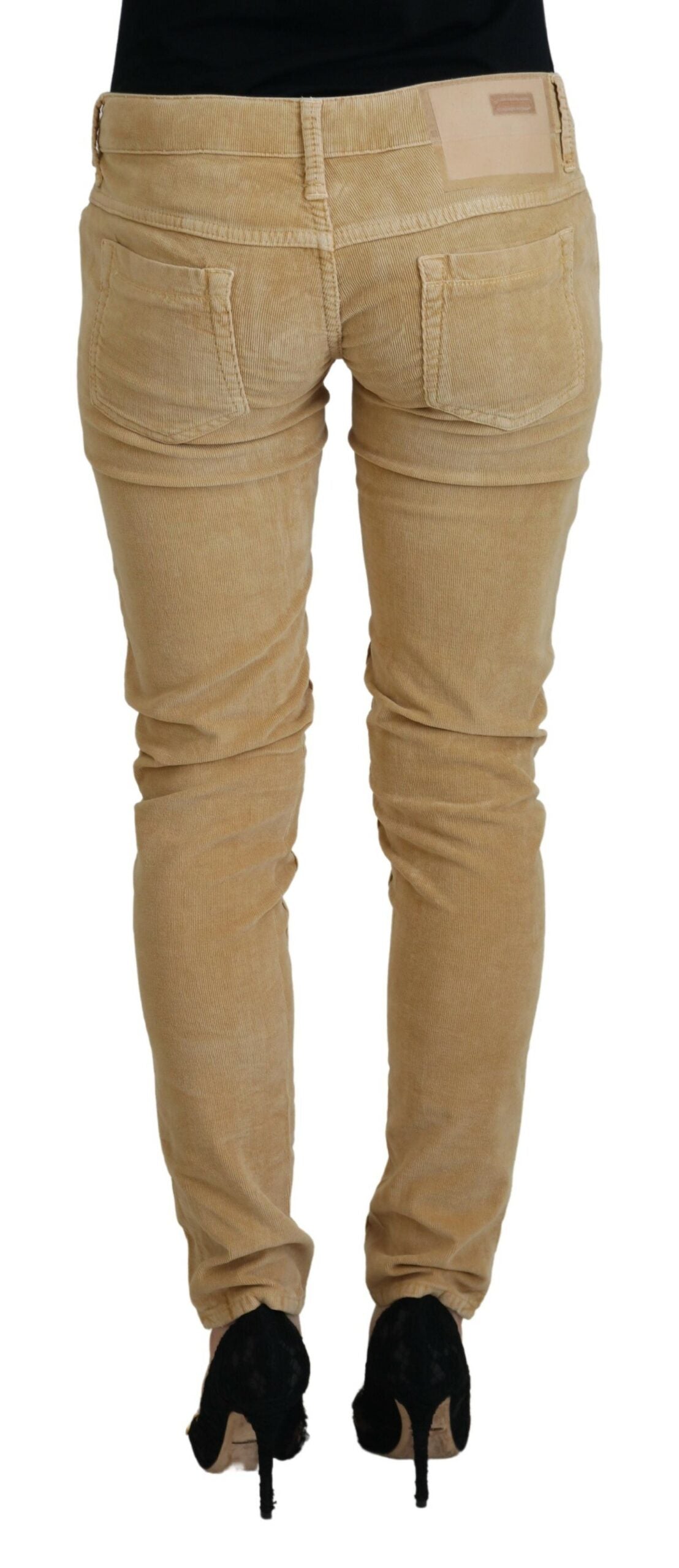 Brown Cotton Corduroy Low Waist Women Casual Jeans - ventzia