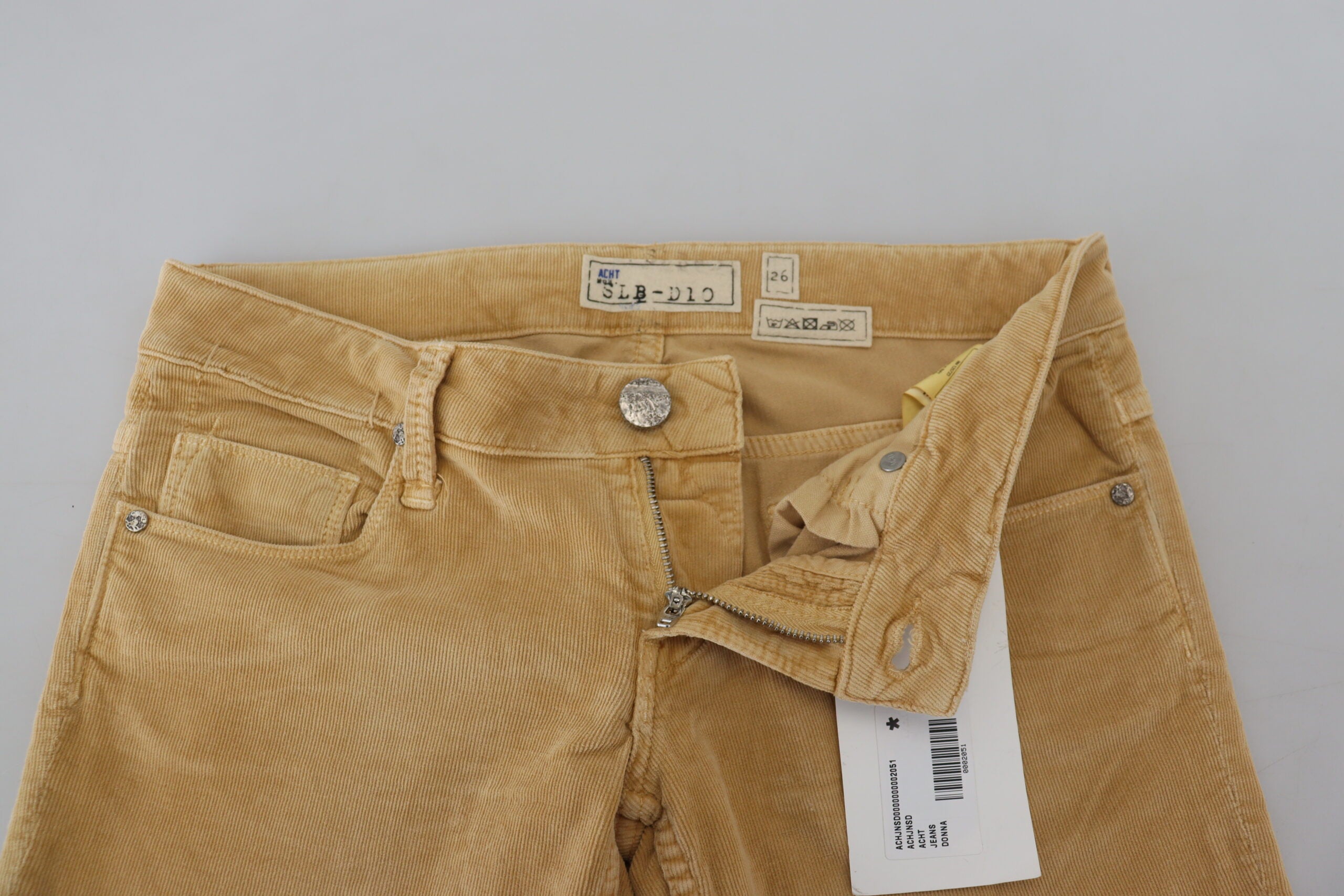 Brown Cotton Corduroy Low Waist Women Casual Jeans - ventzia