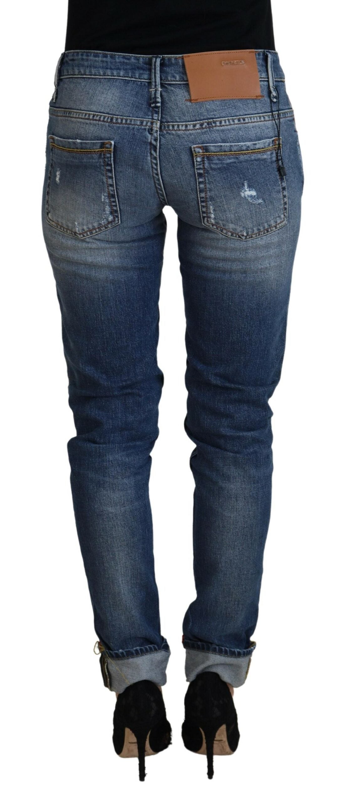 Blue Washed Cotton Low Waist Women Casual Jeans - ventzia