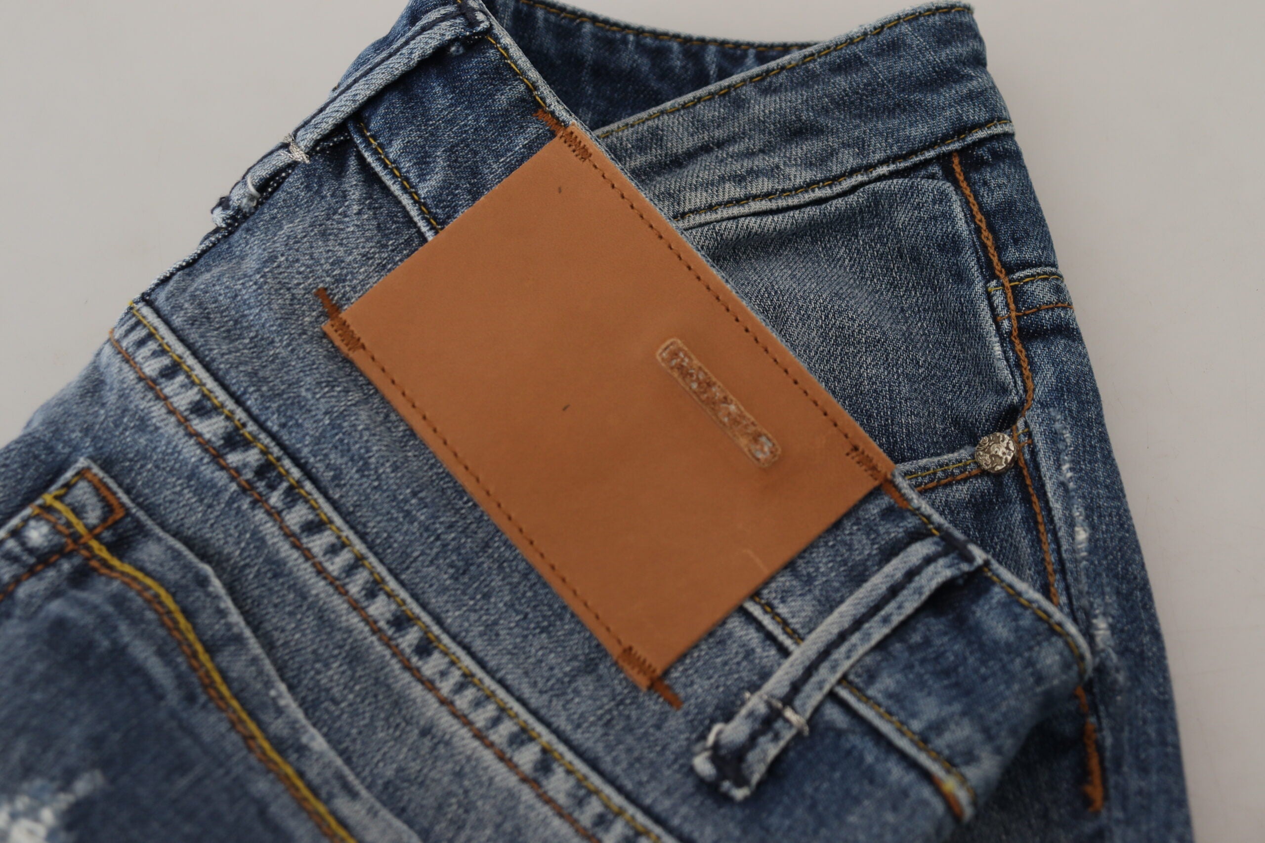 Blue Washed Cotton Low Waist Women Casual Jeans - ventzia