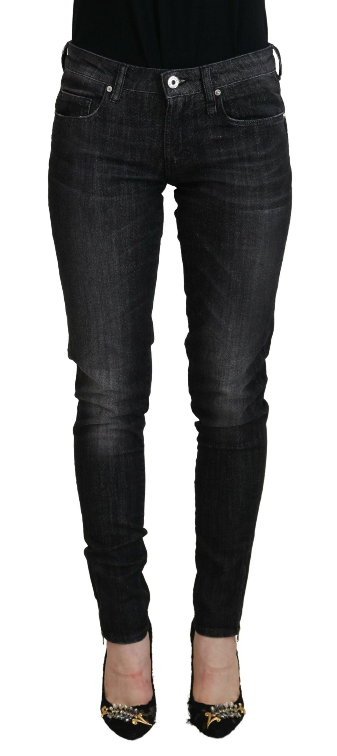Black Cotton Low Waist Skinny Women Casual Jeans - ventzia