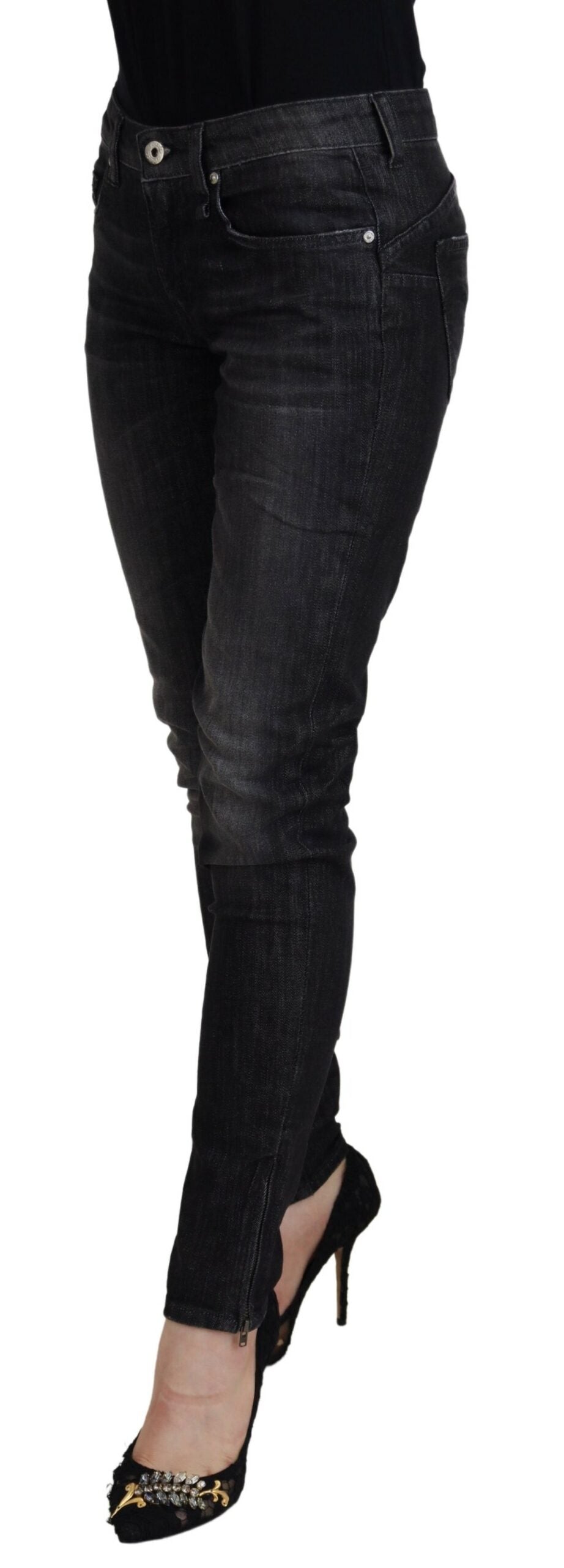 Black Cotton Low Waist Skinny Women Casual Jeans - ventzia