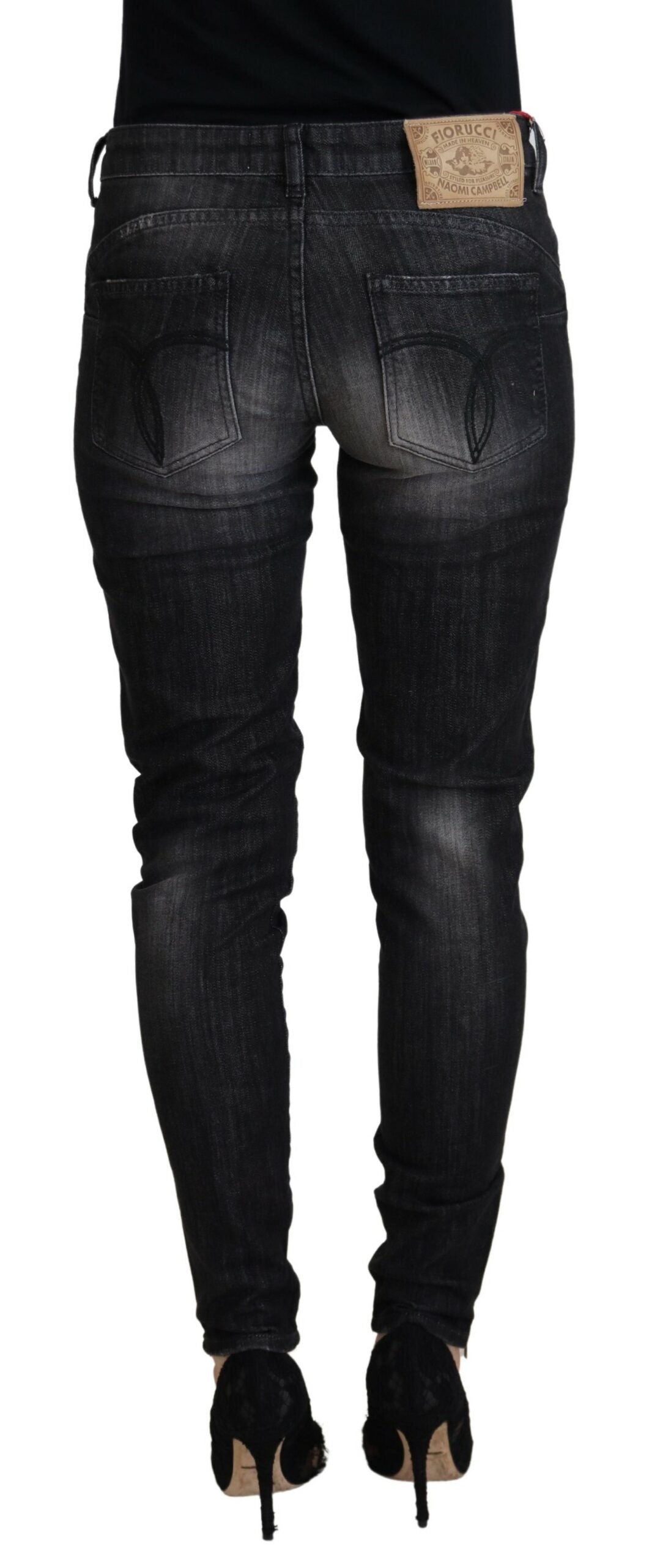 Black Cotton Low Waist Skinny Women Casual Jeans - ventzia