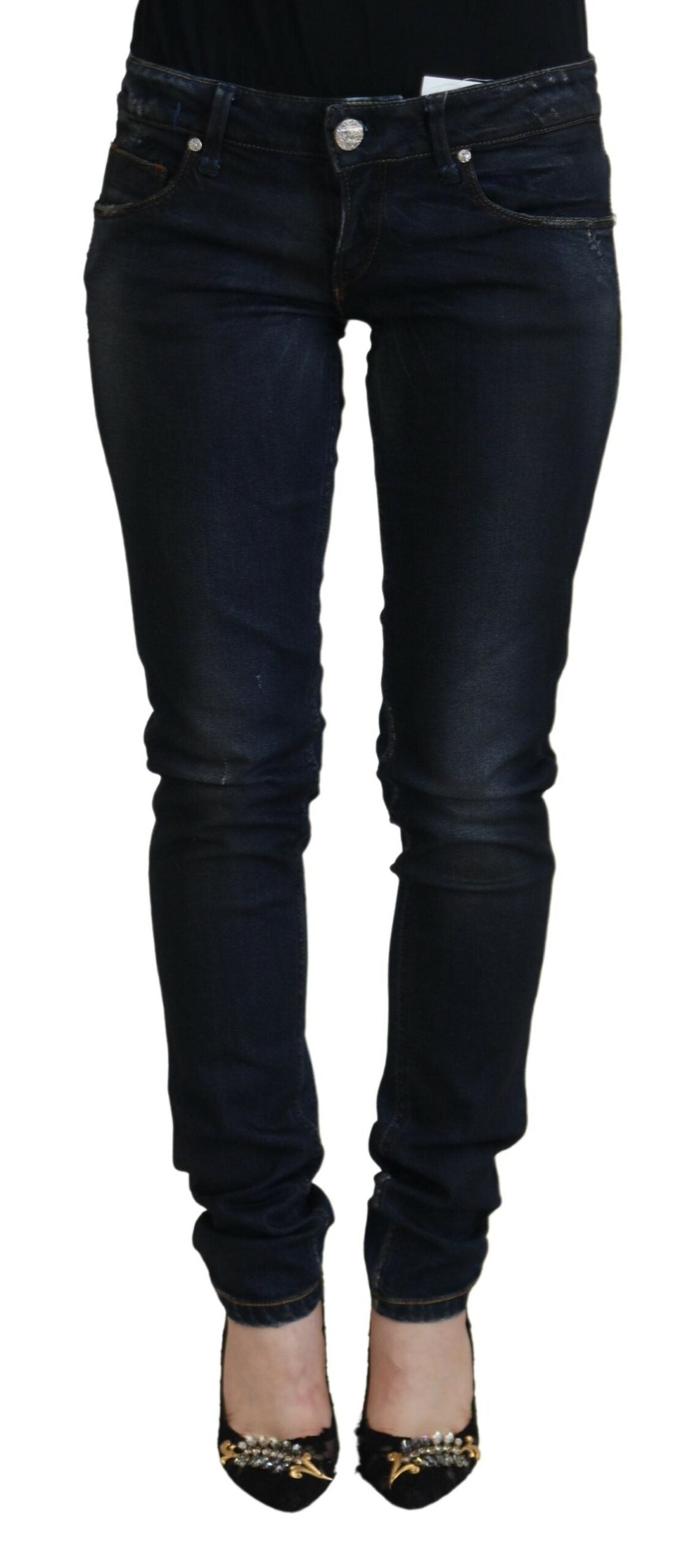 Blue Cotton Low Waist Slim Fit Women Casual Jeans - ventzia