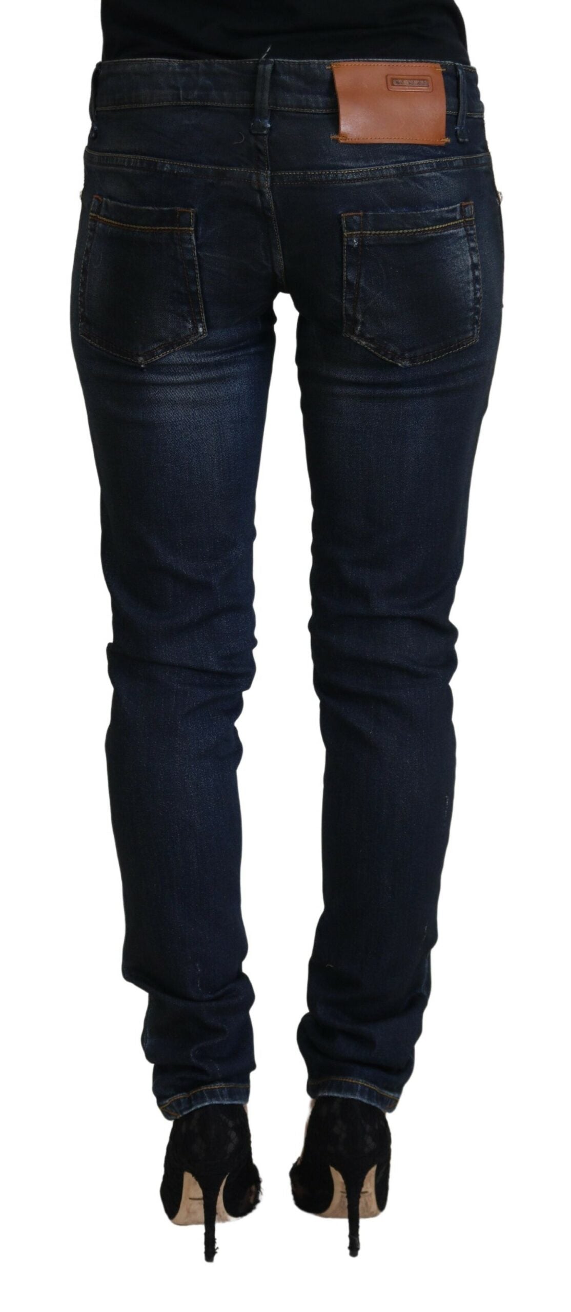 Blue Cotton Low Waist Slim Fit Women Casual Jeans - ventzia
