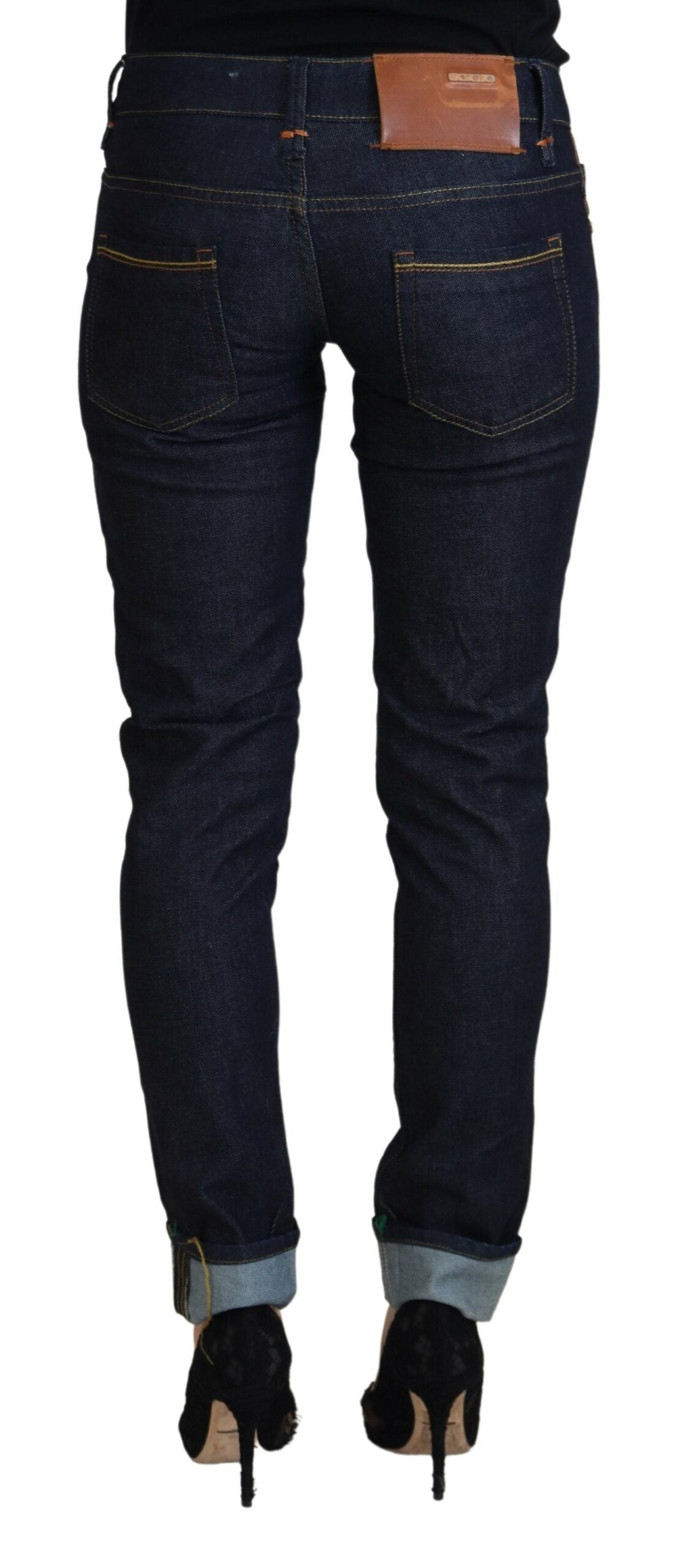 Blue Cotton Low Waist Slim Fit Women Casual Jeans - ventzia