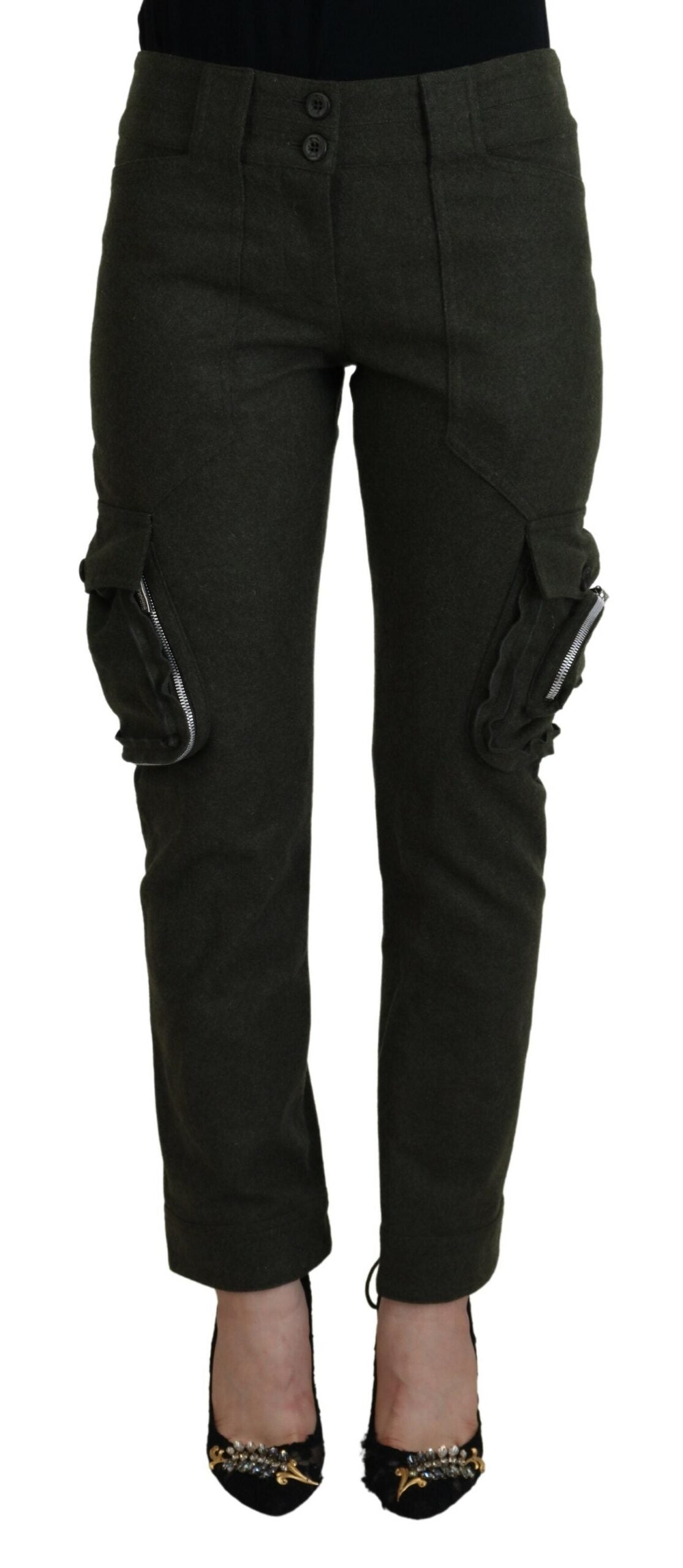Green Lace Up Leg Women Tapered Pants - ventzia