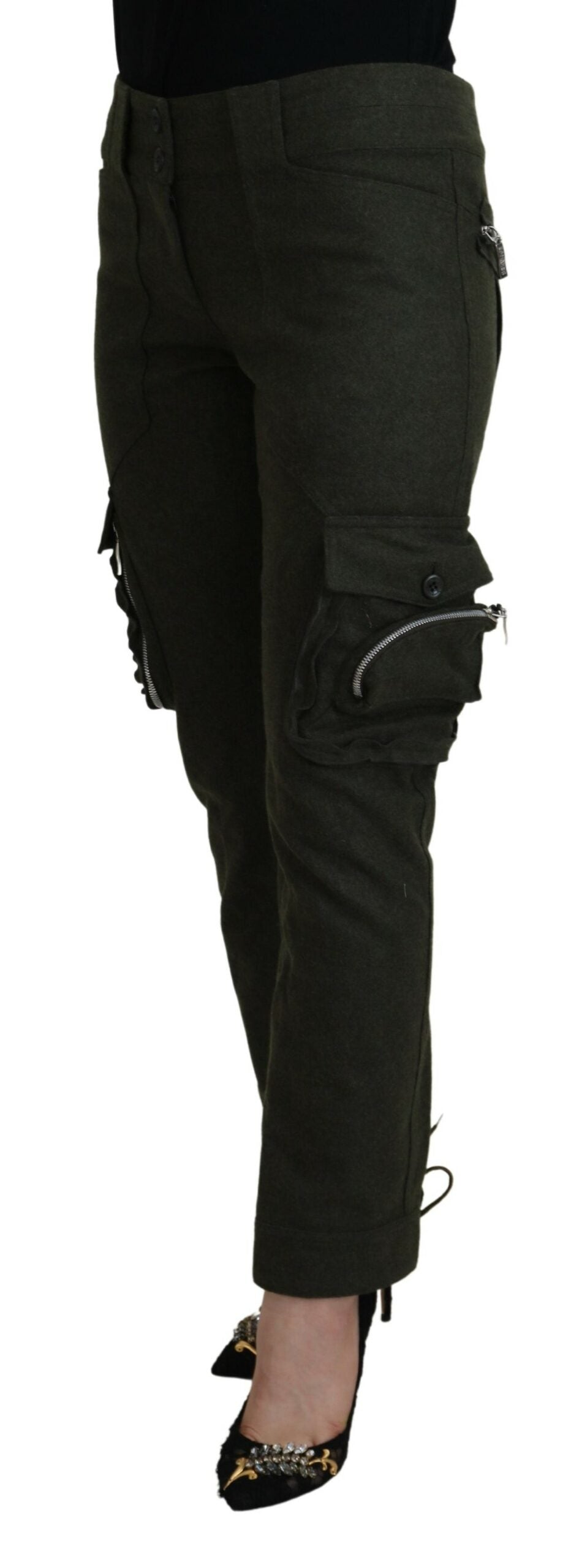 Green Lace Up Leg Women Tapered Pants - ventzia