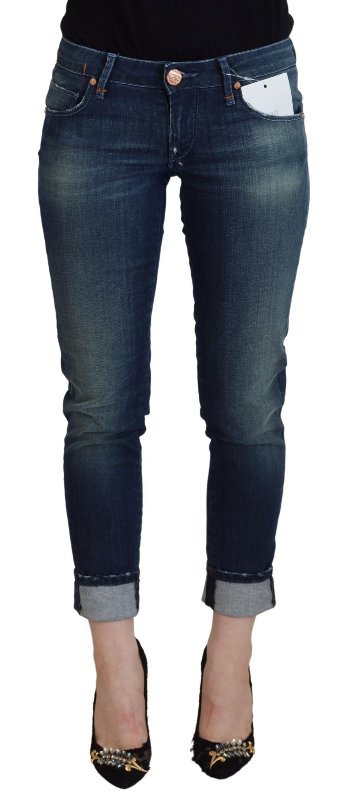 Blue Cotton Slim Fit Women Casual Denim Jeans - ventzia