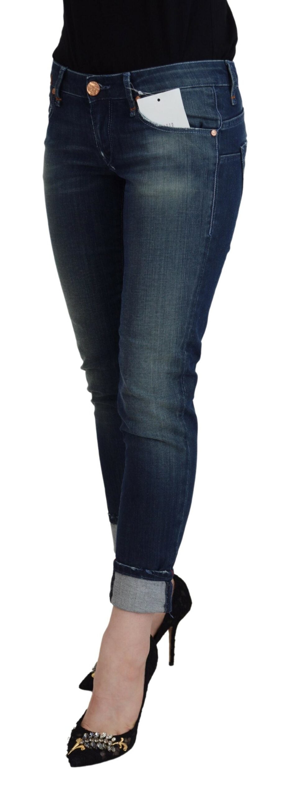 Blue Cotton Slim Fit Women Casual Denim Jeans - ventzia
