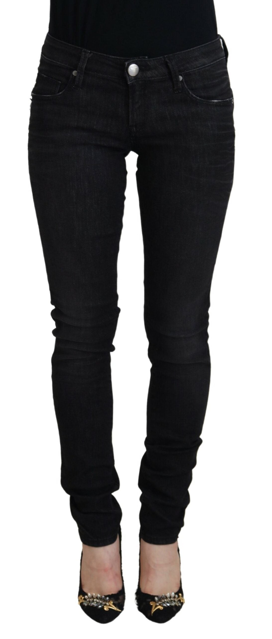 Black Cotton Slim Fit Women Casual Denim Jeans - ventzia