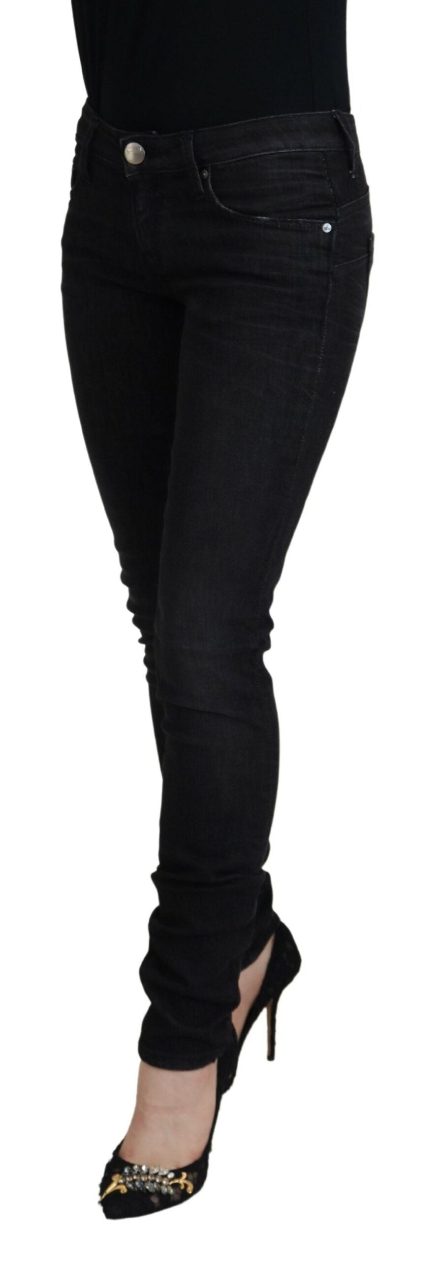 Black Cotton Slim Fit Women Casual Denim Jeans - ventzia