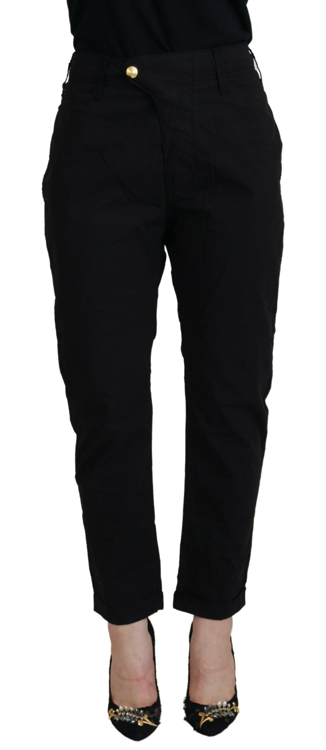 Black Cotton Baggy High Waist Women Pants - ventzia