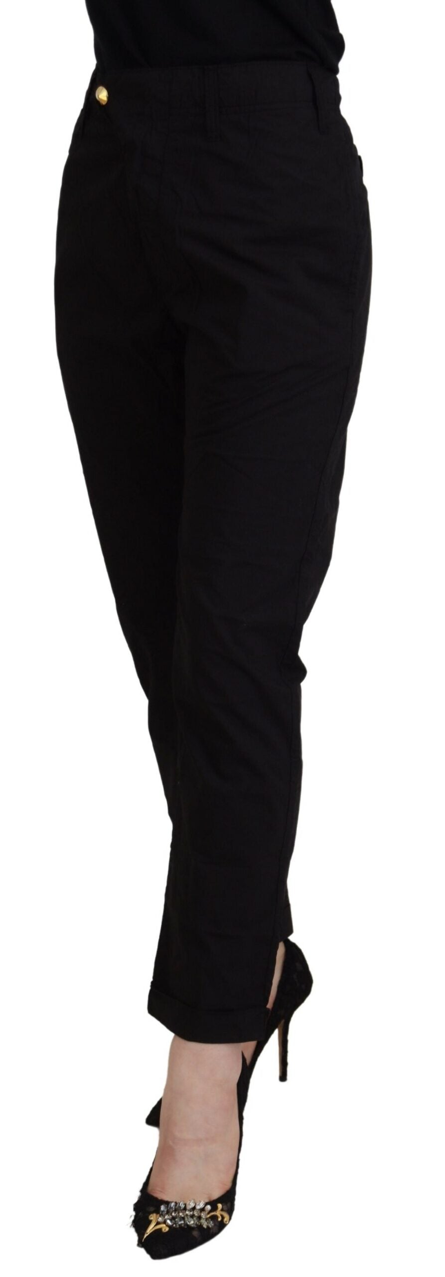 Black Cotton Baggy High Waist Women Pants - ventzia