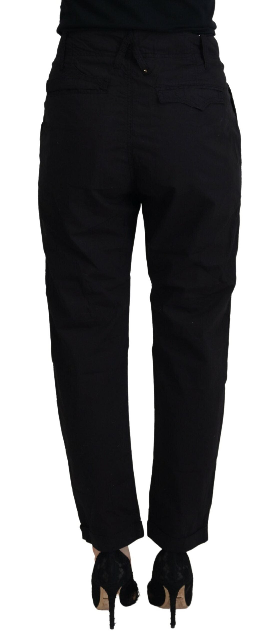 Black Cotton Baggy High Waist Women Pants - ventzia