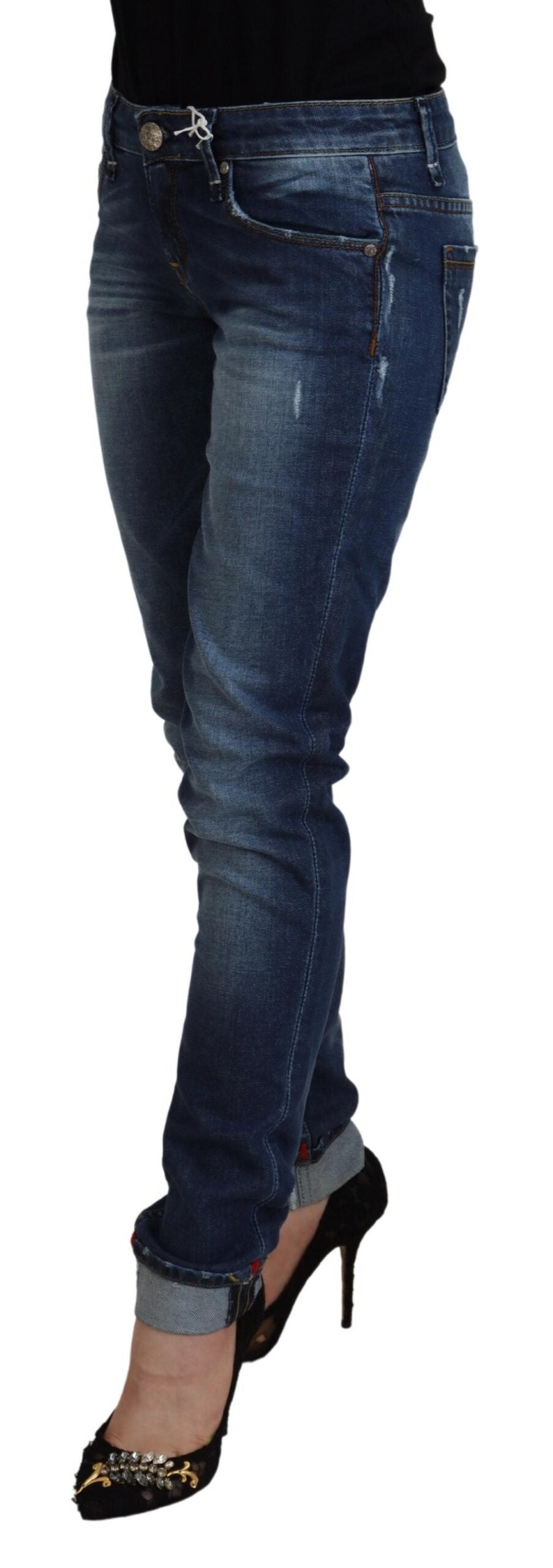 Blue Washed Cotton Slim Fit Women Denim Jeans - ventzia