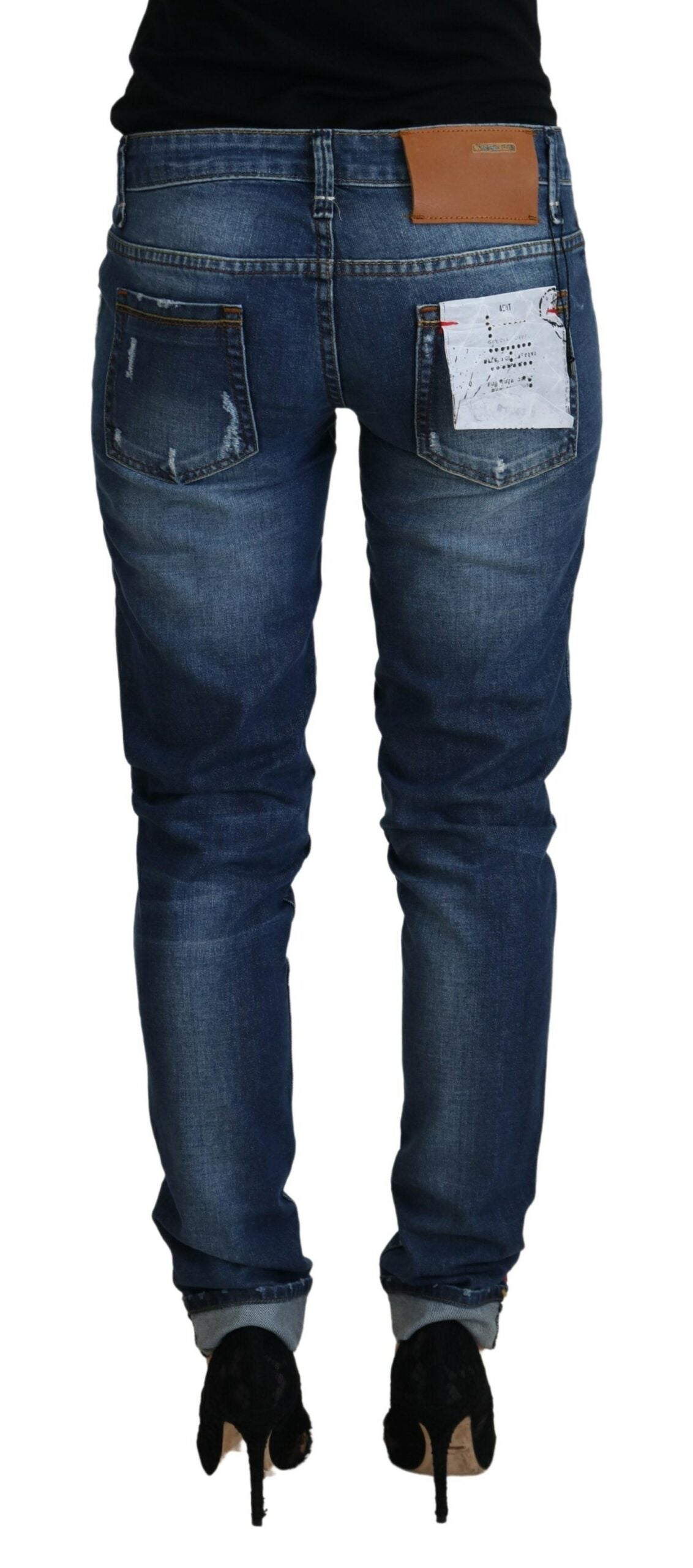 Blue Washed Cotton Slim Fit Women Denim Jeans - ventzia