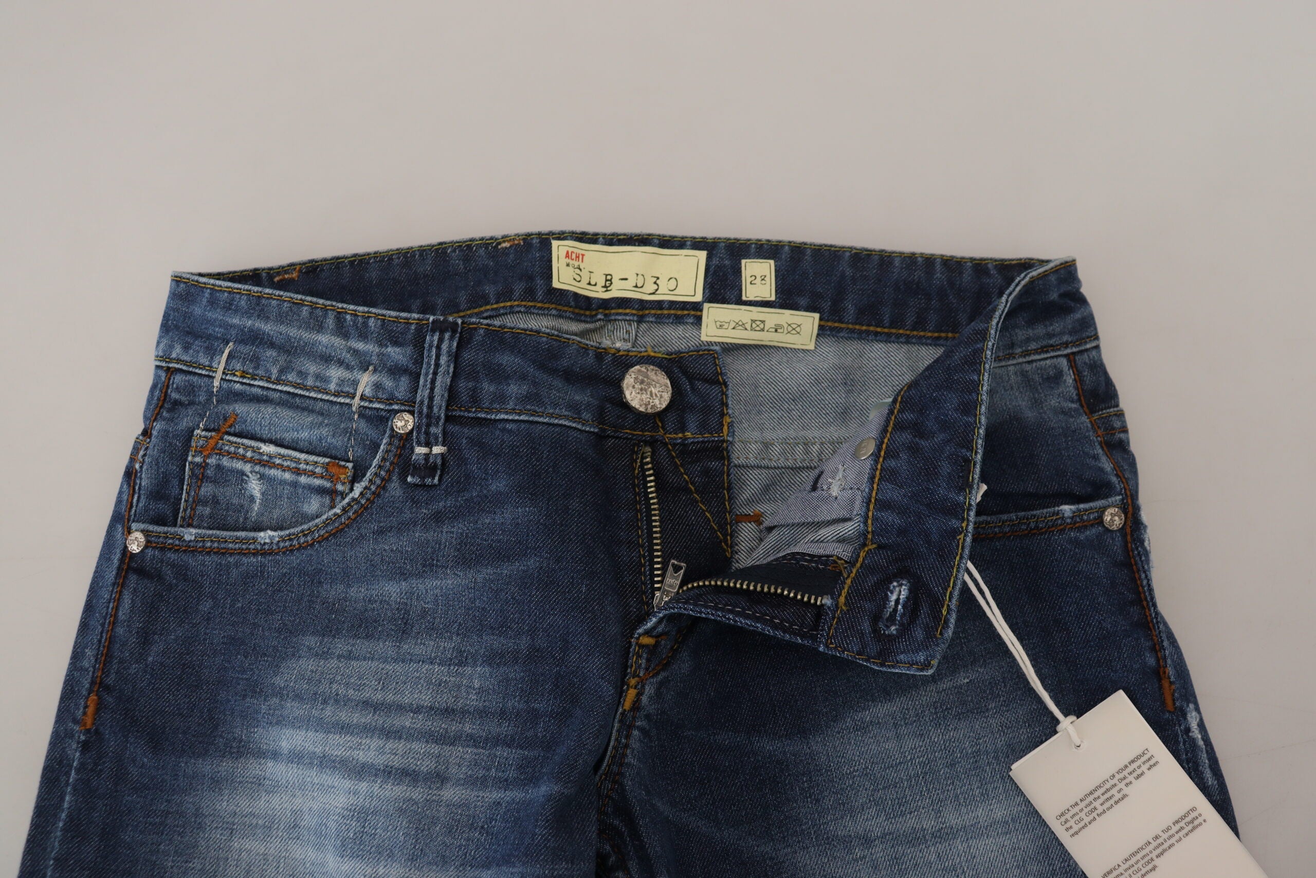 Blue Washed Cotton Slim Fit Women Denim Jeans - ventzia