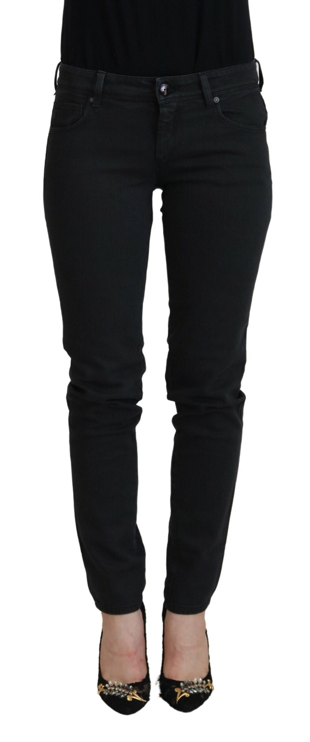Black Cotton Slim Fit Women Denim Jeans - ventzia