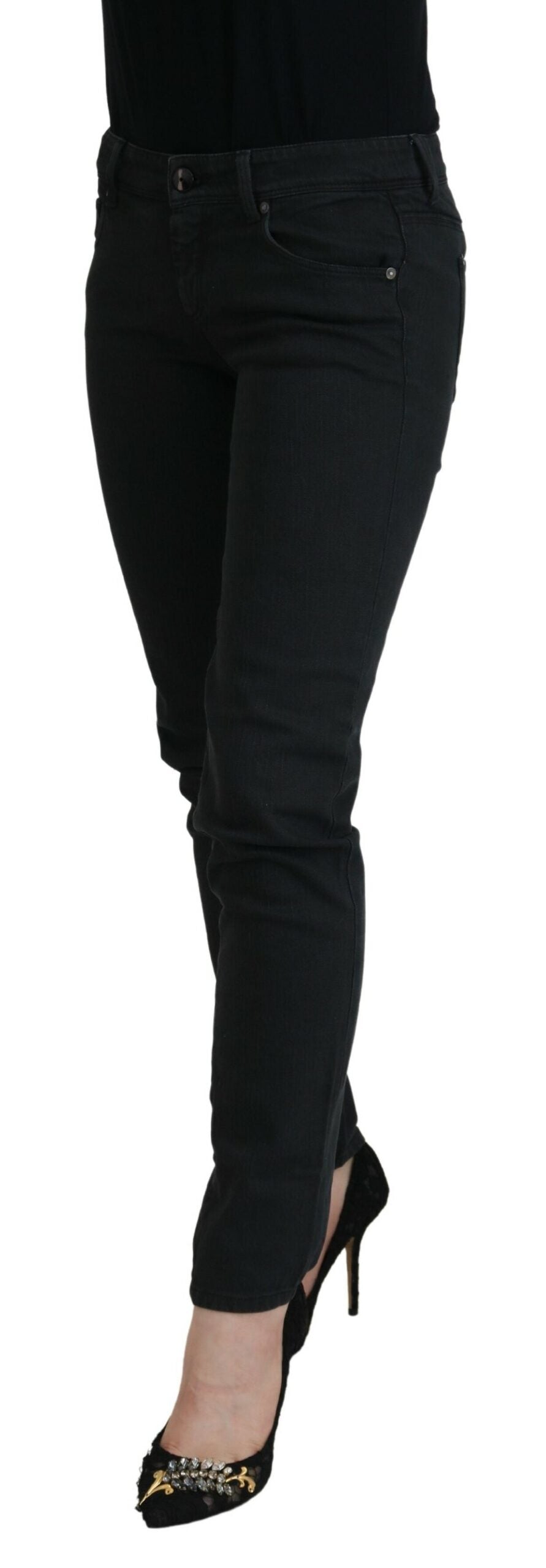 Black Cotton Slim Fit Women Denim Jeans - ventzia