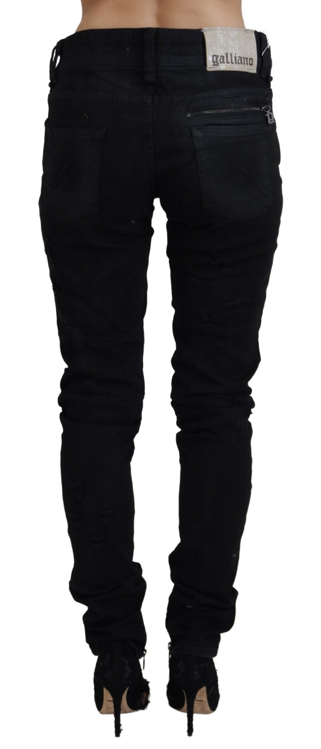 Black Cotton Mid Waist Skinny Slim Fit Denim Jeans - ventzia