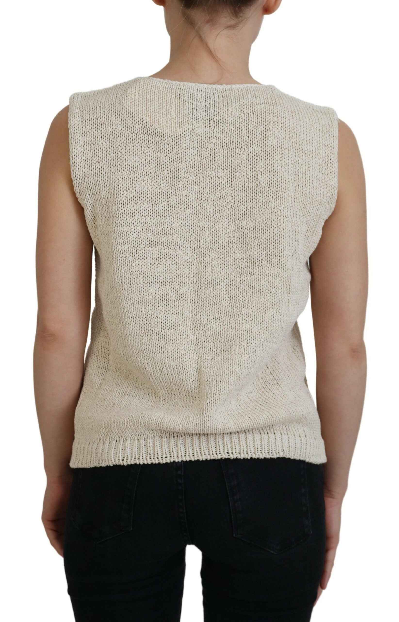 Beige Cotton Blend Sleeveless Round Neck Tank Top - ventzia