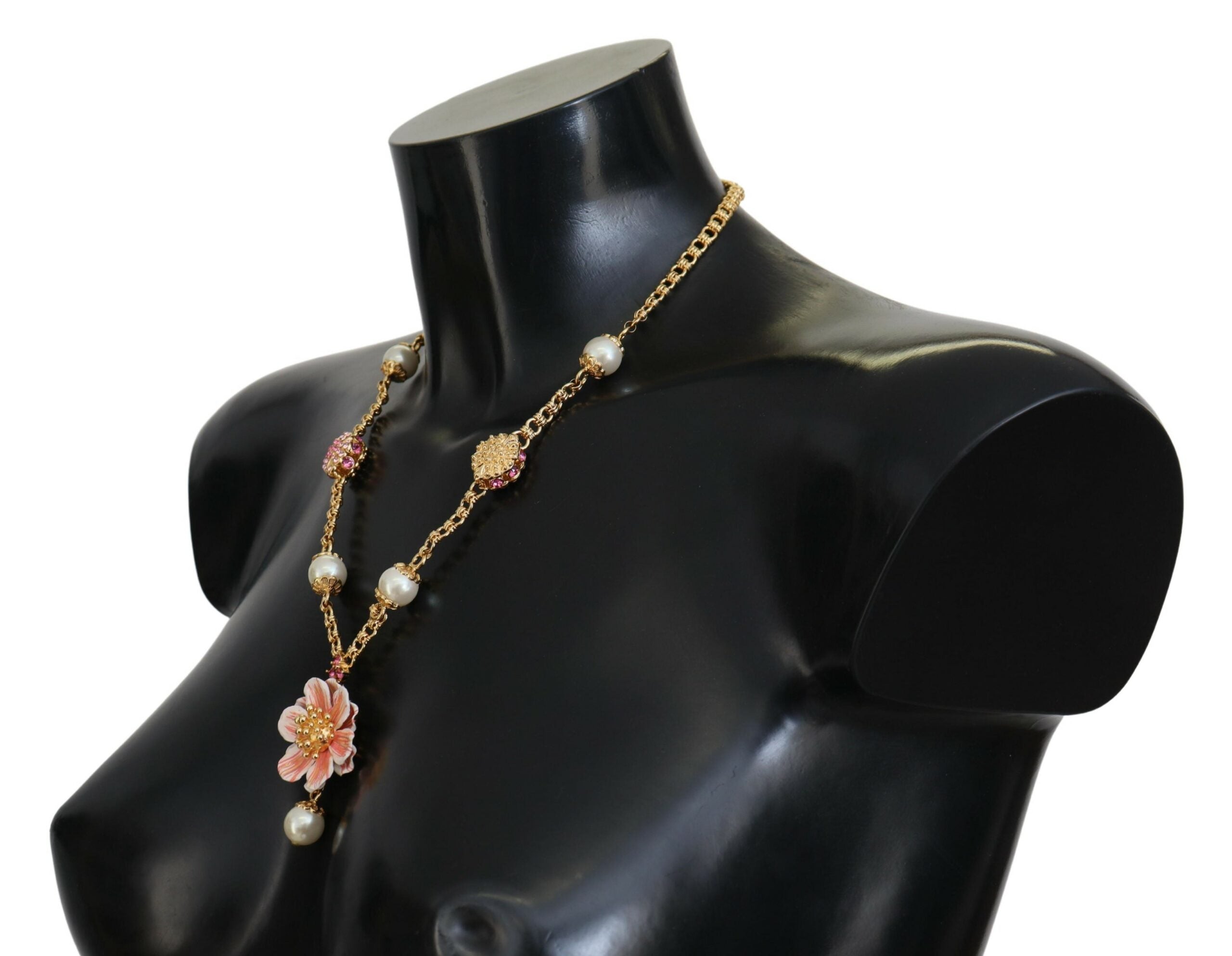Gold Tone Floral Crystals Pink Embellished Necklace - ventzia