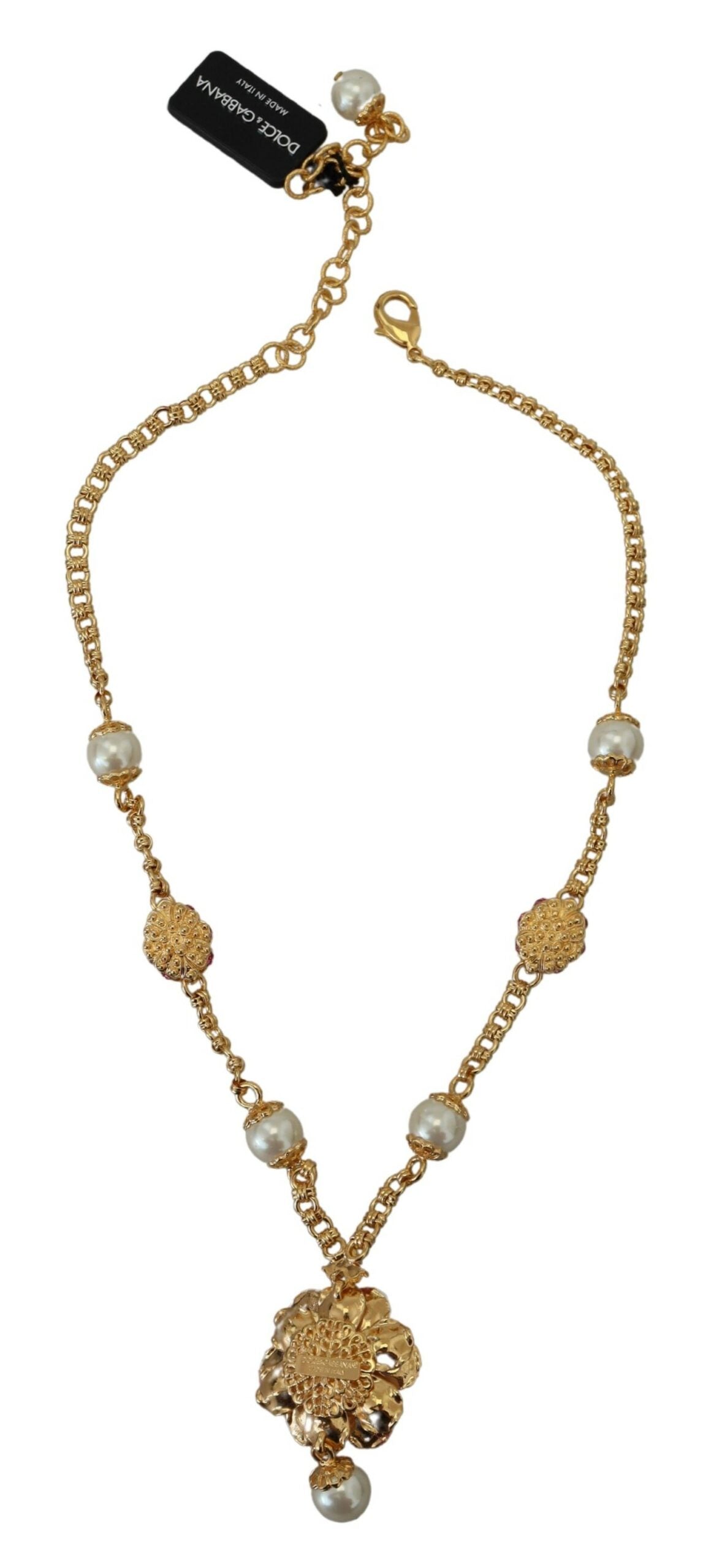 Gold Tone Floral Crystals Pink Embellished Necklace - ventzia