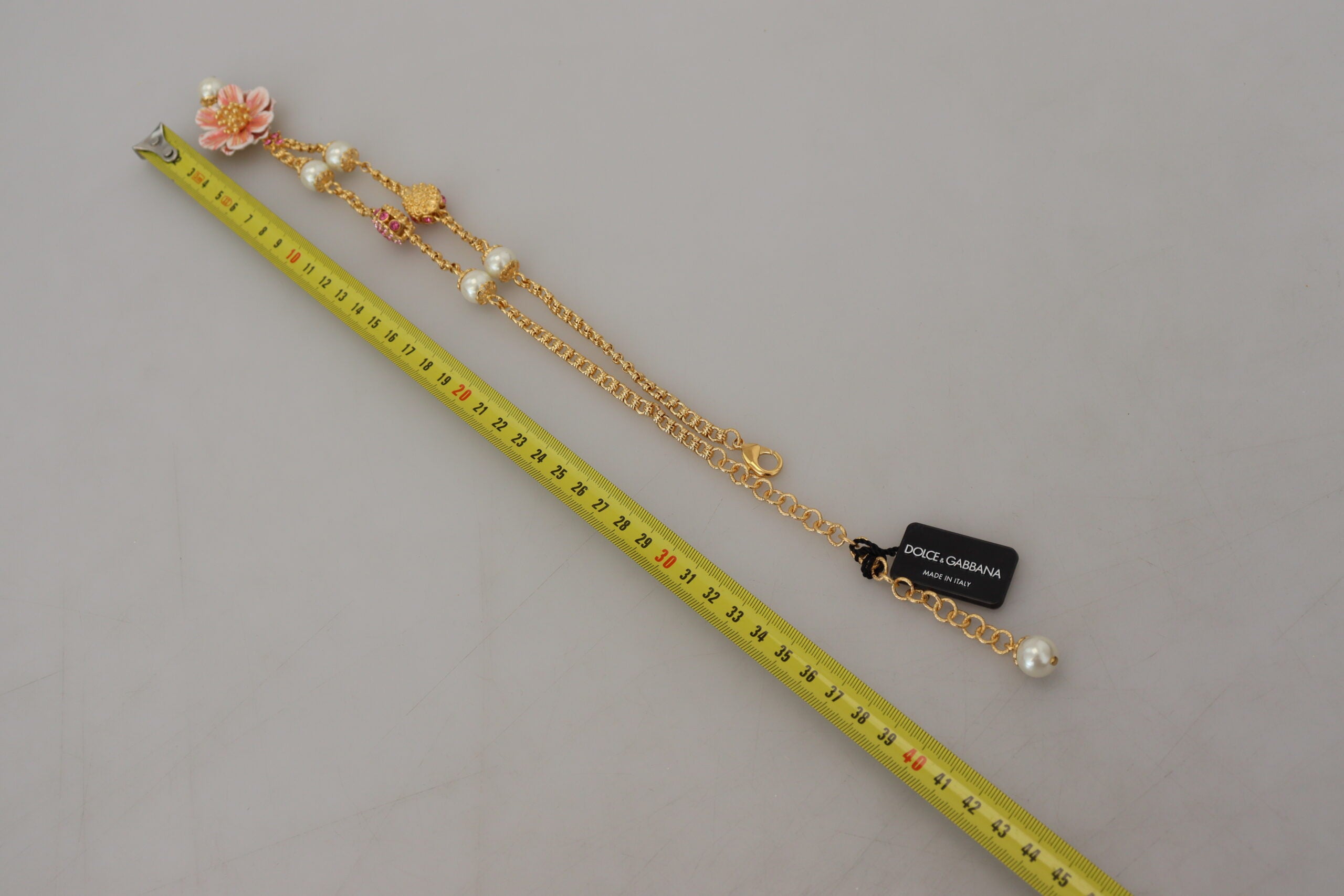 Gold Tone Floral Crystals Pink Embellished Necklace - ventzia