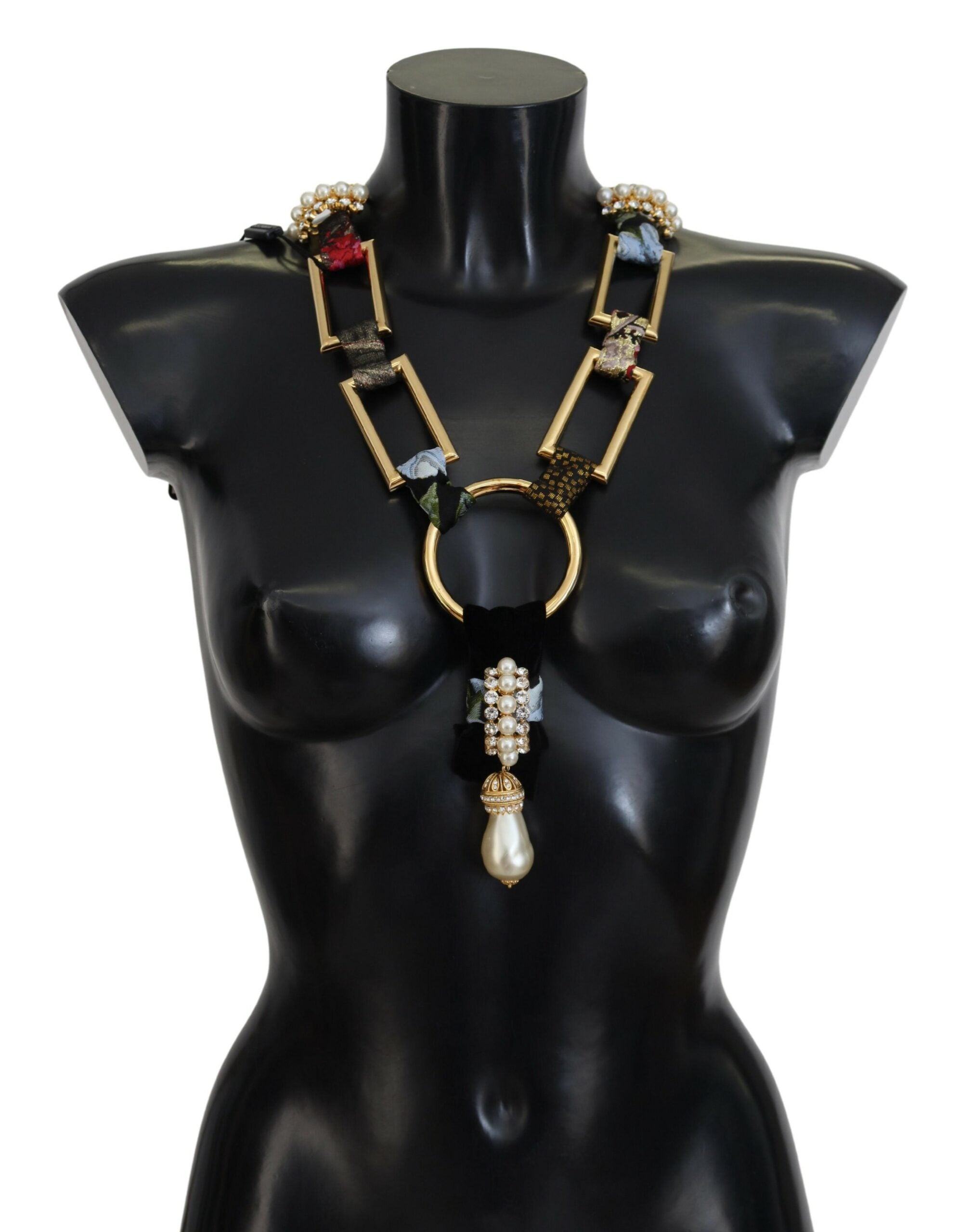 Gold Brass Sicily Crystal Robe Statement Necklace - ventzia