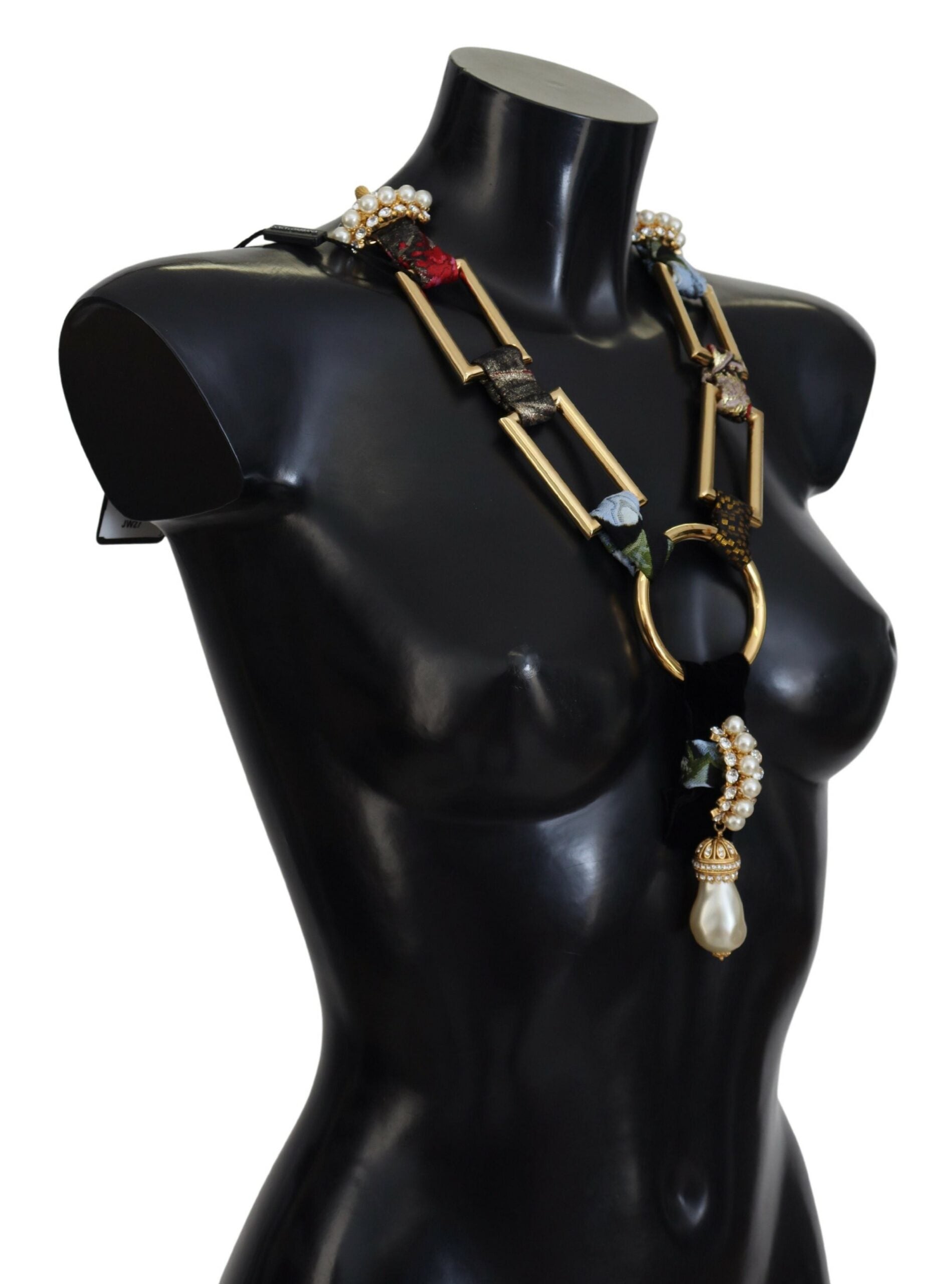 Gold Brass Sicily Crystal Robe Statement Necklace - ventzia