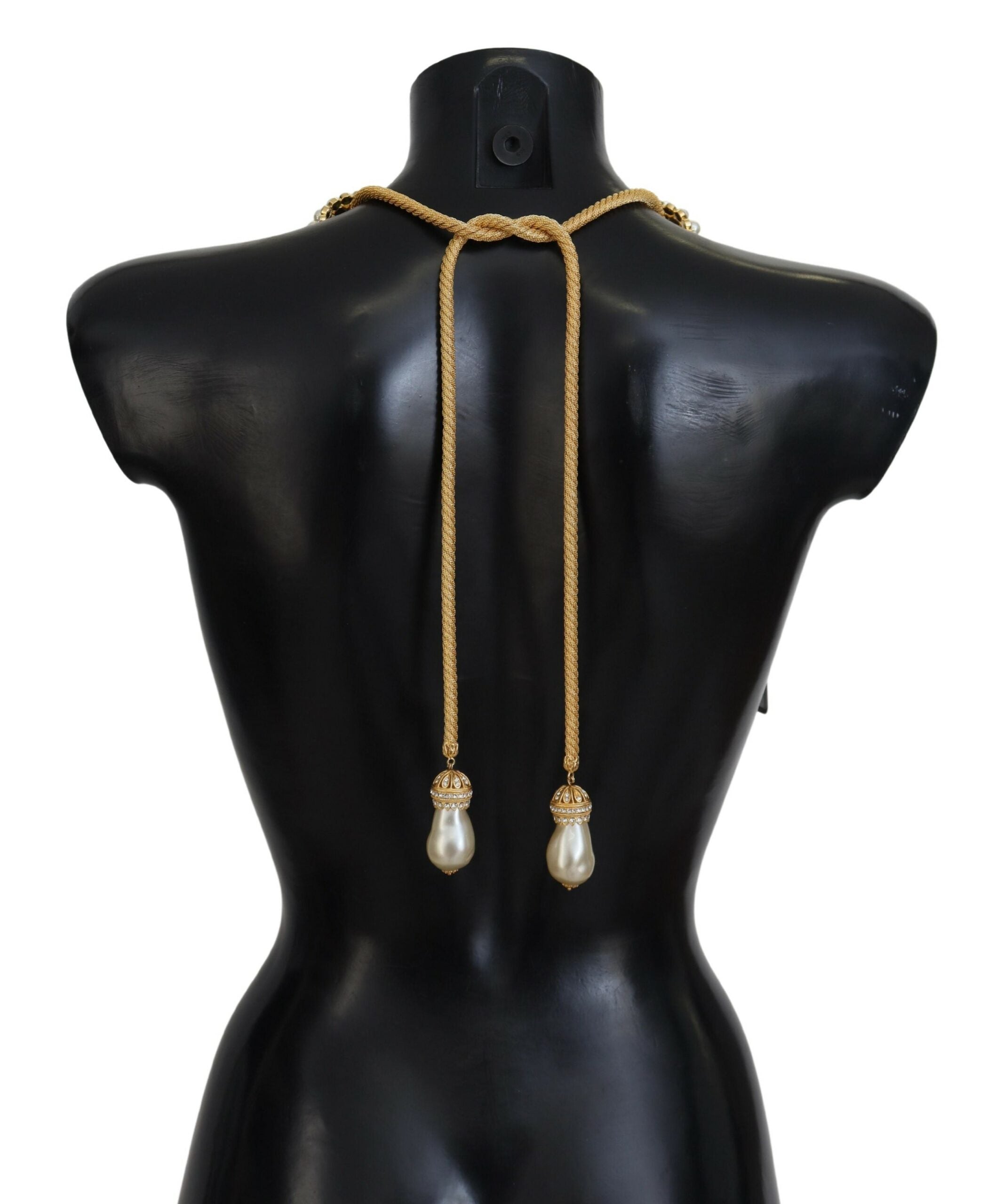 Gold Brass Sicily Crystal Robe Statement Necklace - ventzia