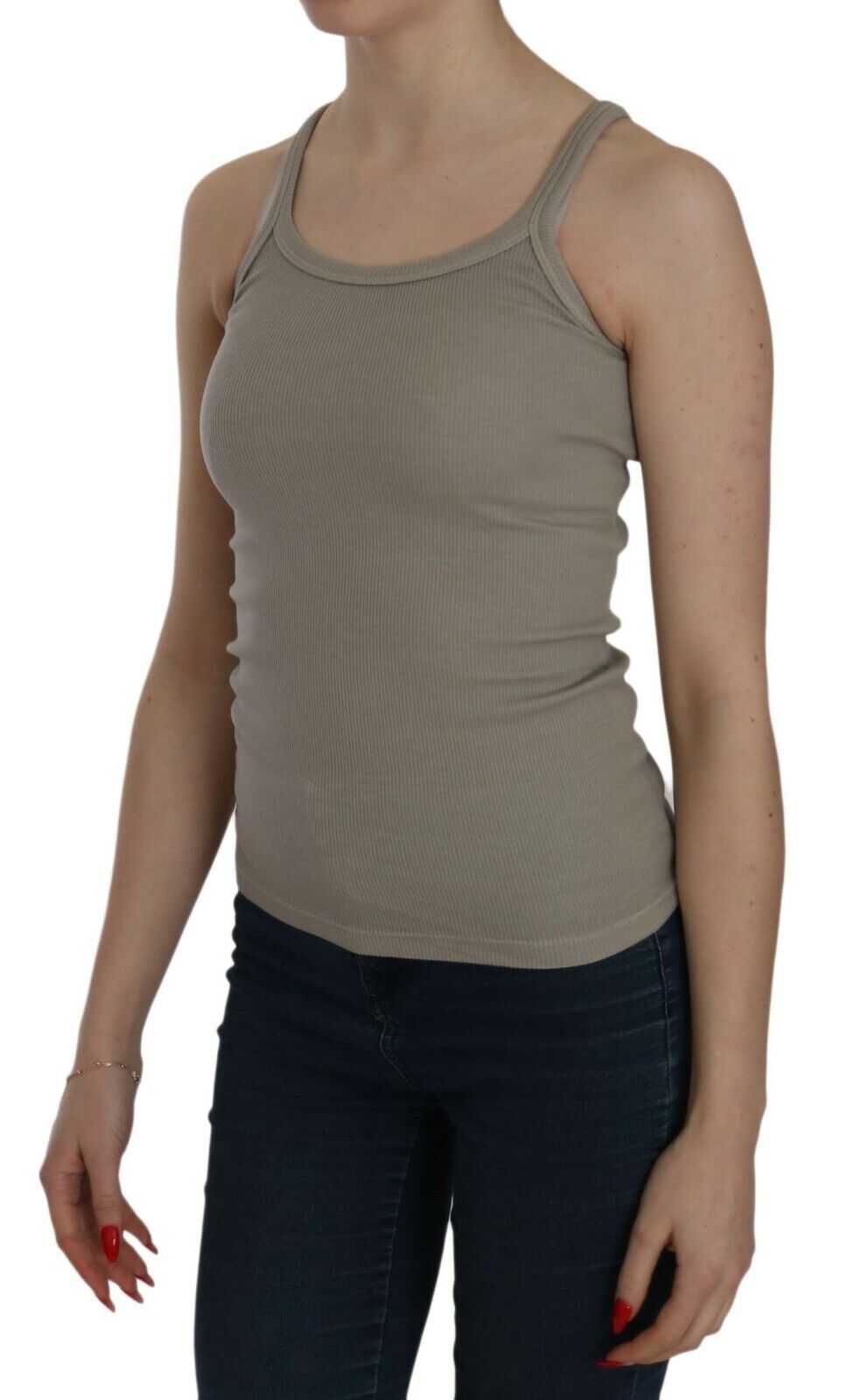 Beige Sleeveless Spaghetti Strap Tank Blouse - ventzia