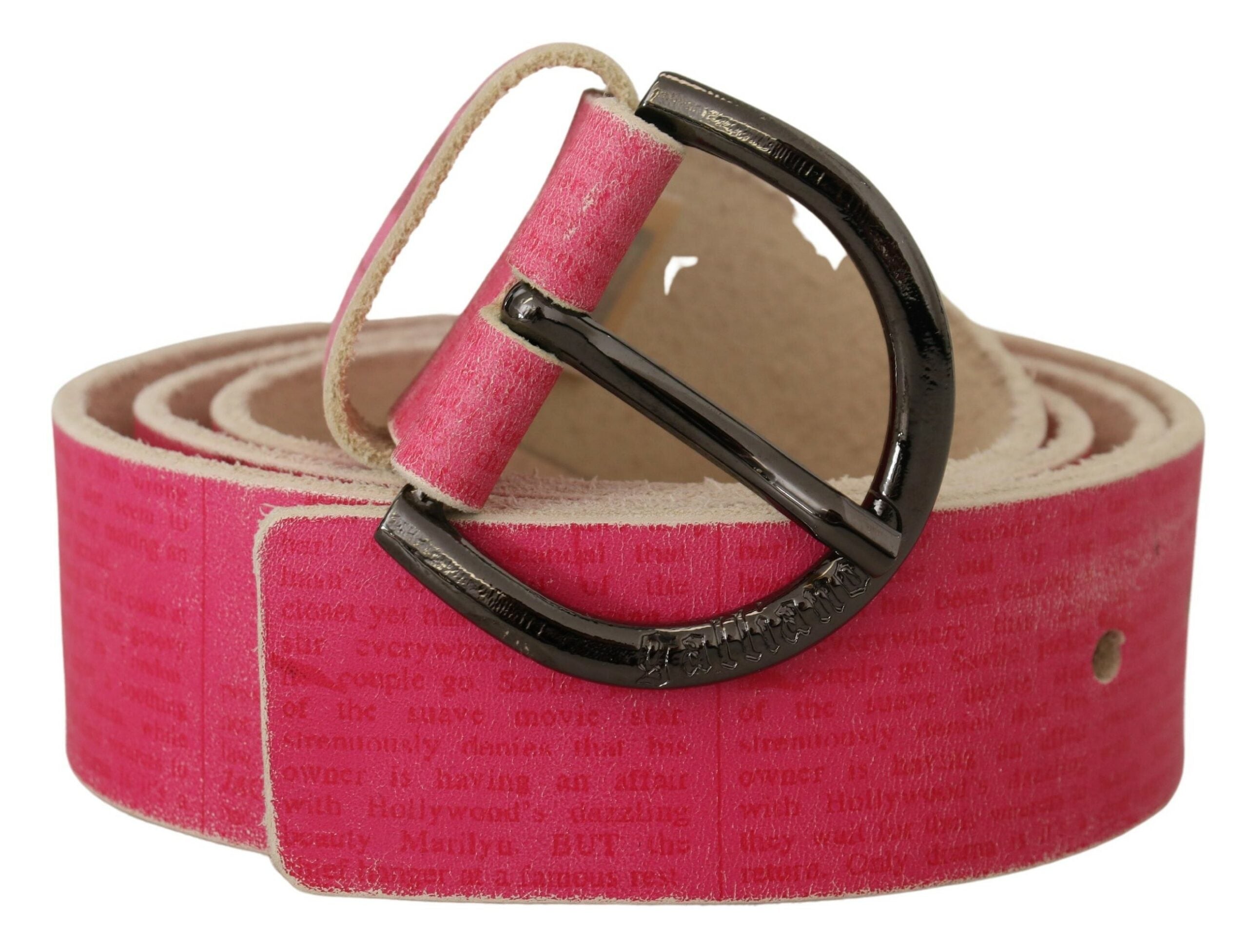 Pink Leather Letter Logo Round Buckle Waist Belt - ventzia