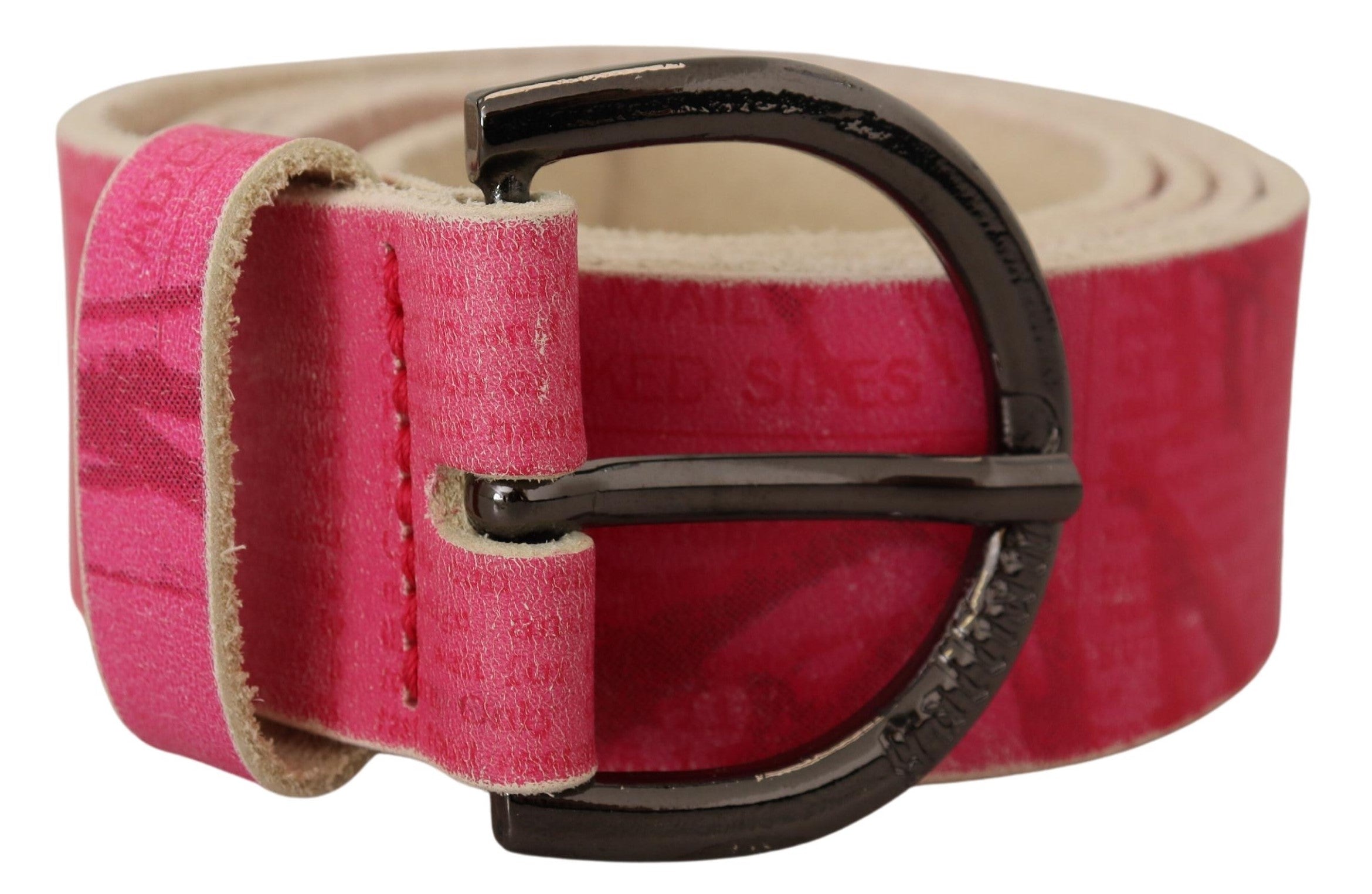 Pink Leather Letter Logo Round Buckle Waist Belt - ventzia