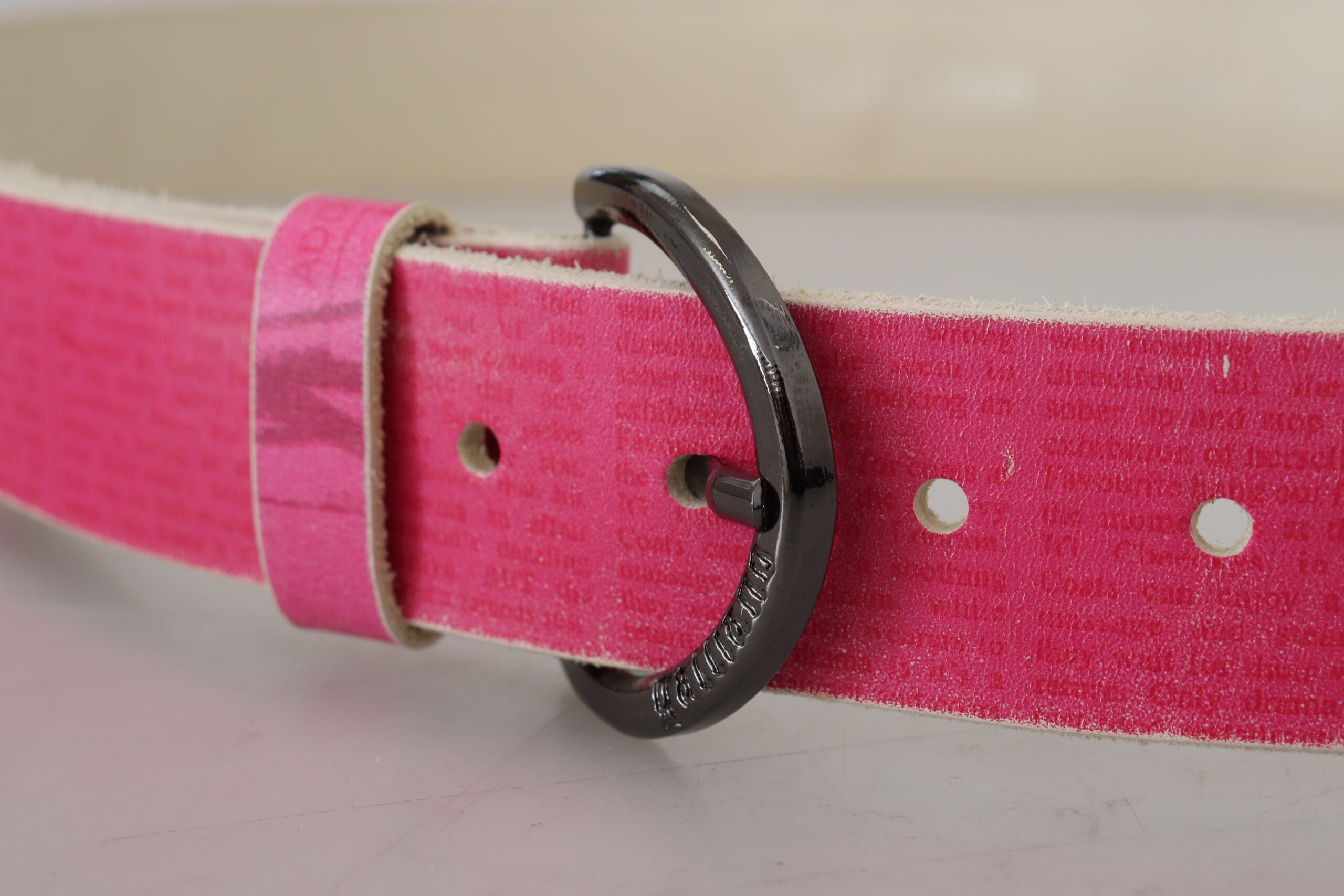 Pink Leather Letter Logo Round Buckle Waist Belt - ventzia