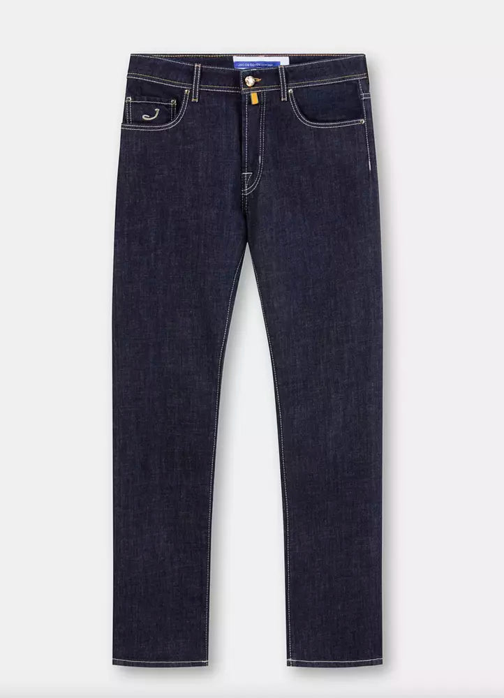 Blue Cotton Men Jeans with Straight Leg Cut - ventzia