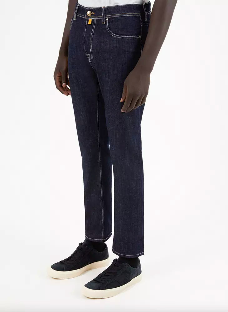 Blue Cotton Men Jeans with Straight Leg Cut - ventzia