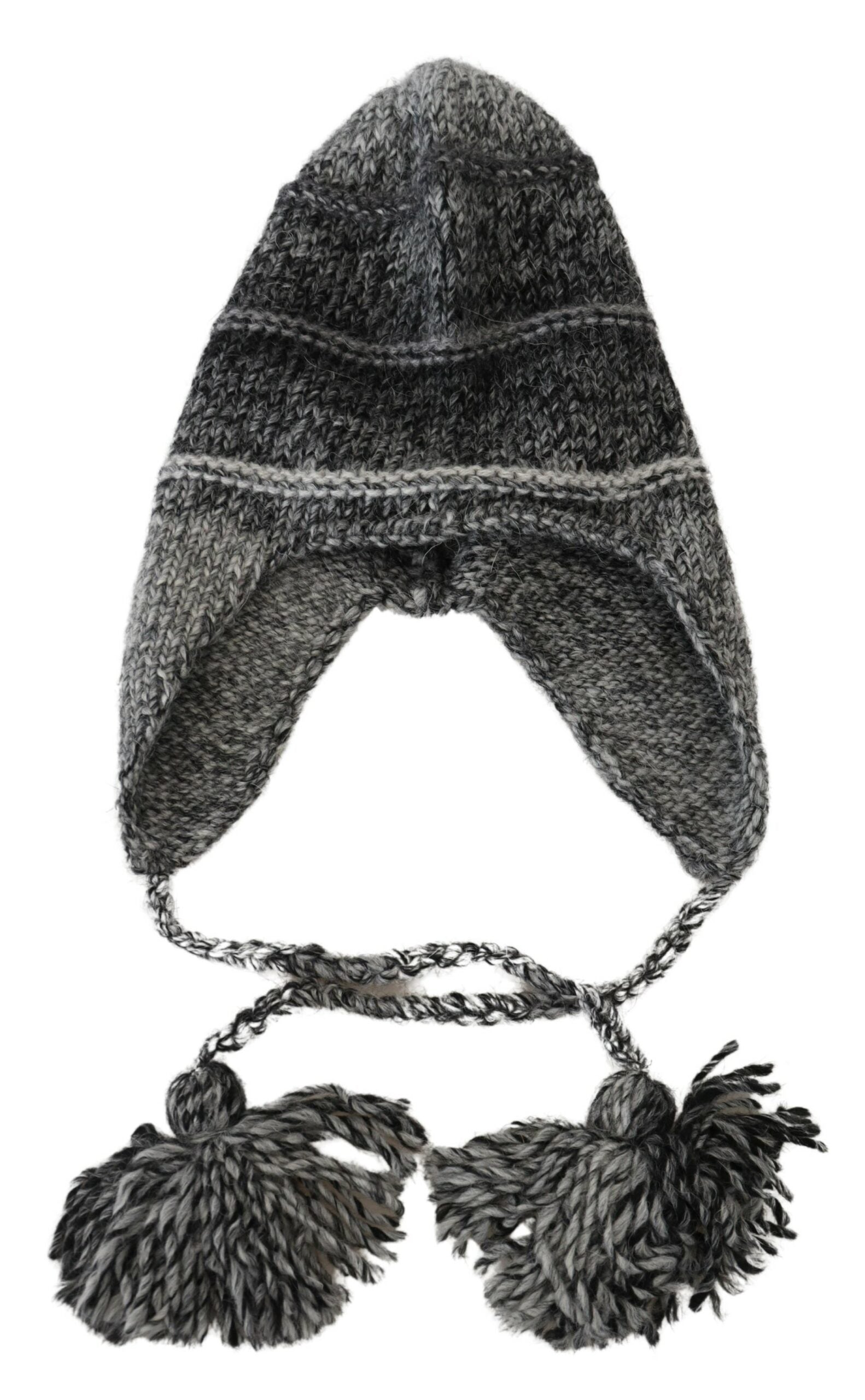 Gray Warm Fleece Ear Flaps Knit Beanie Hat - ventzia
