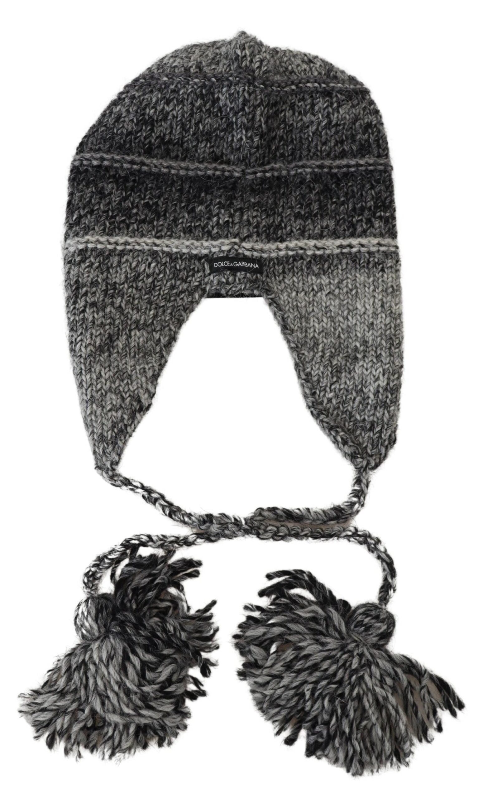 Gray Warm Fleece Ear Flaps Knit Beanie Hat - ventzia